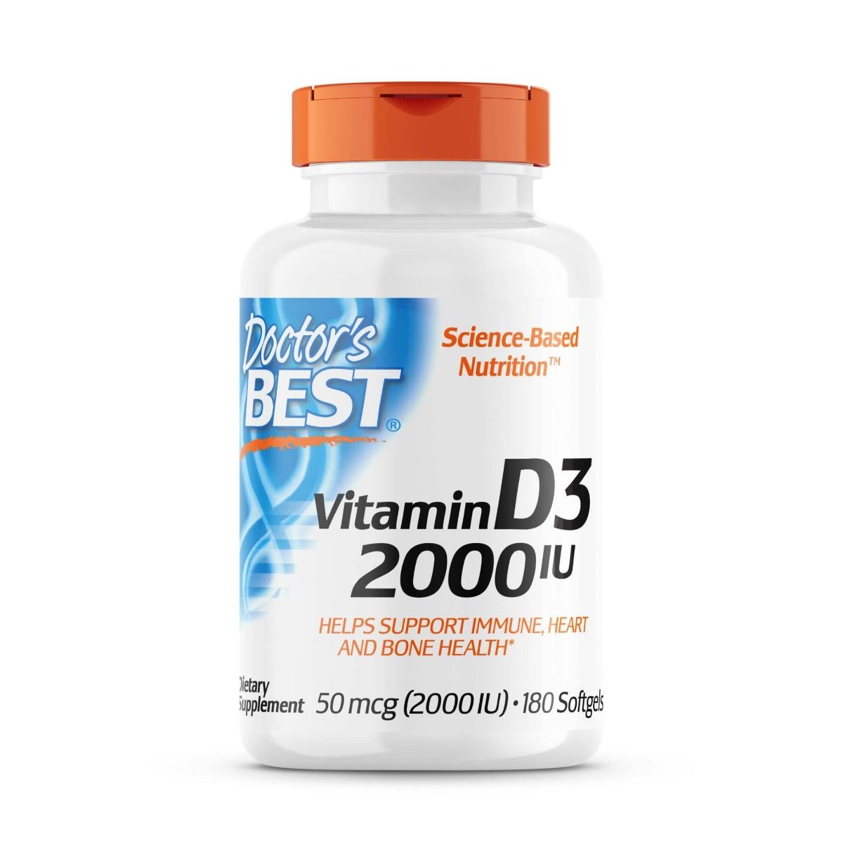 Doctor's Best Vitamin D3 50 mcg (2000 IU) - 180 Softgels for Immune Support & Bone Health - Daily Supplement for Adults & Seniors - Supports Calcium Absorption & Mood Regulation - Perfect for Winter Months & Indoor Lifestyles