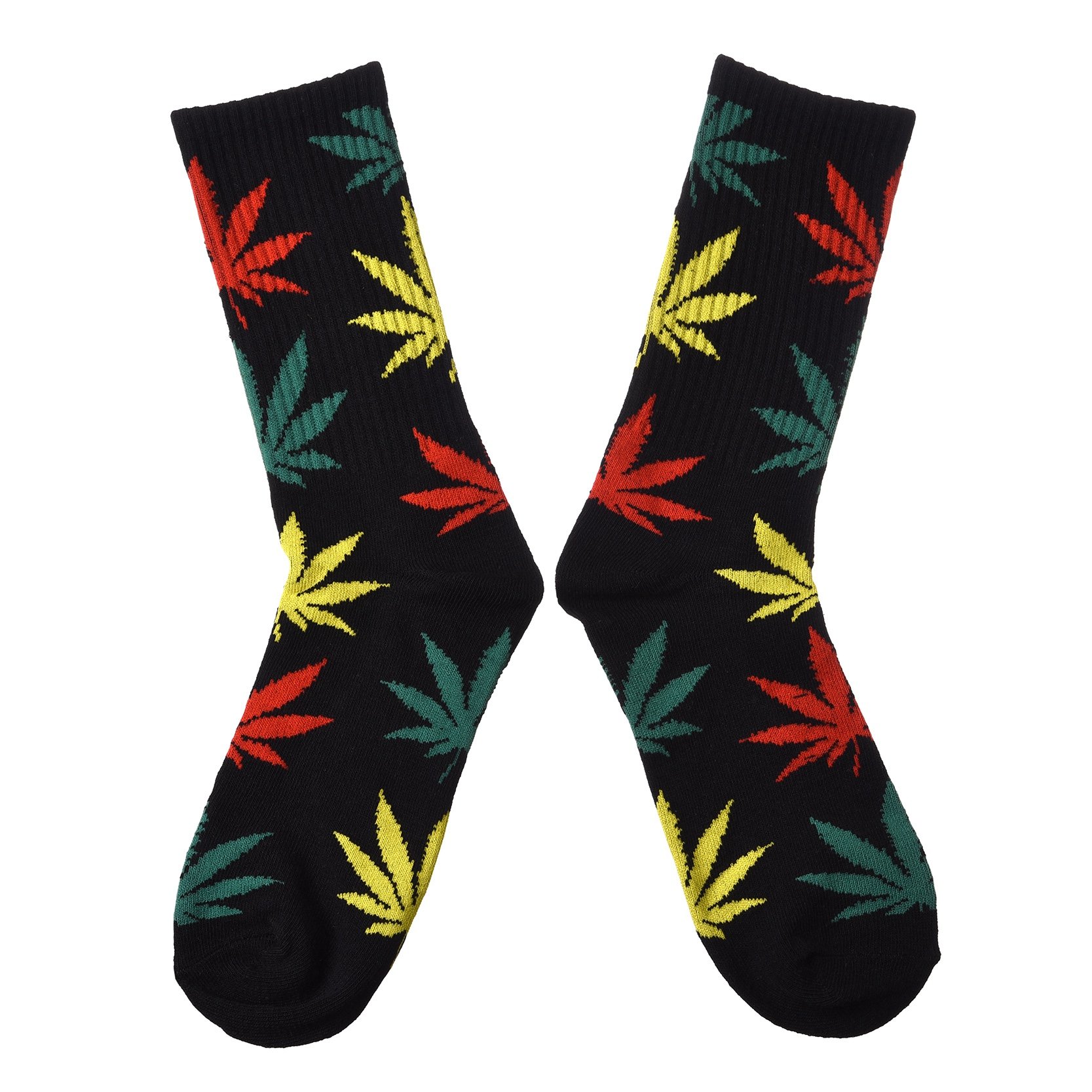 Huga Fang 4 Pairs Marijuana Leaf Print Cotton Crew Socks for Men & Women - Breathable Athletic Sports Socks for Running, Gym, Casual Wear & Festival Outfits