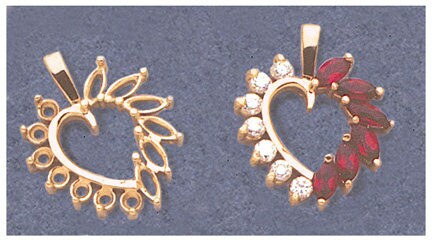 Solid Sterling Silver or 14k Gold 13 Stone Fancy Heart Pendant with Round & Marquise Cut Gemstones | Handcrafted in USA | Perfect for Valentine's Gifts, Anniversary Jewelry & Special Occasions