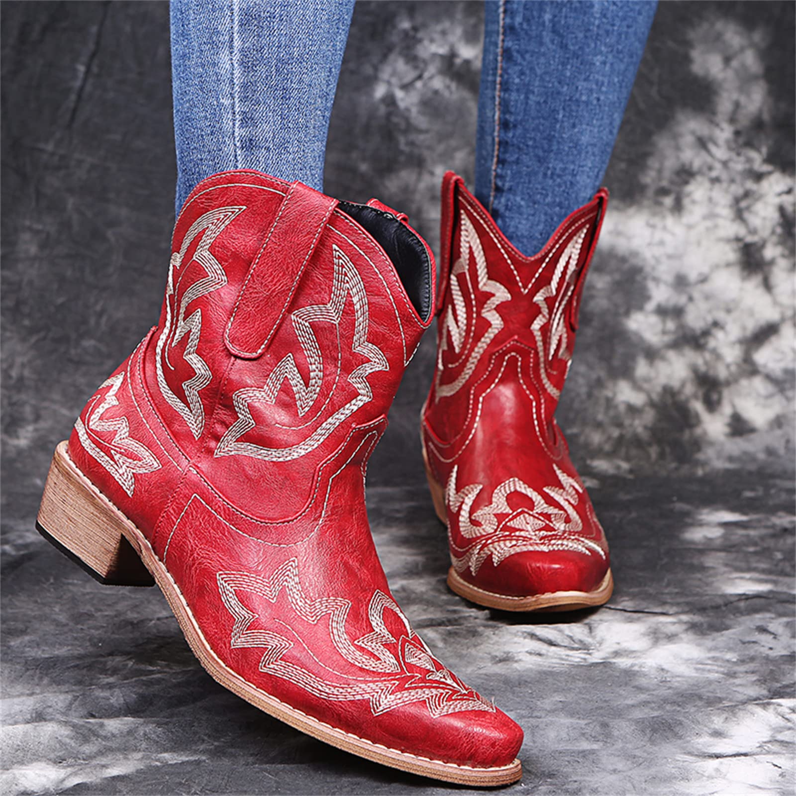 Lausiuoe Women's Ankle Boots - Chunky Heel Western Booties with Pointed Toe & Side Zipper, Wide Width Available | Perfect for Office, Parties & Casual Outfits