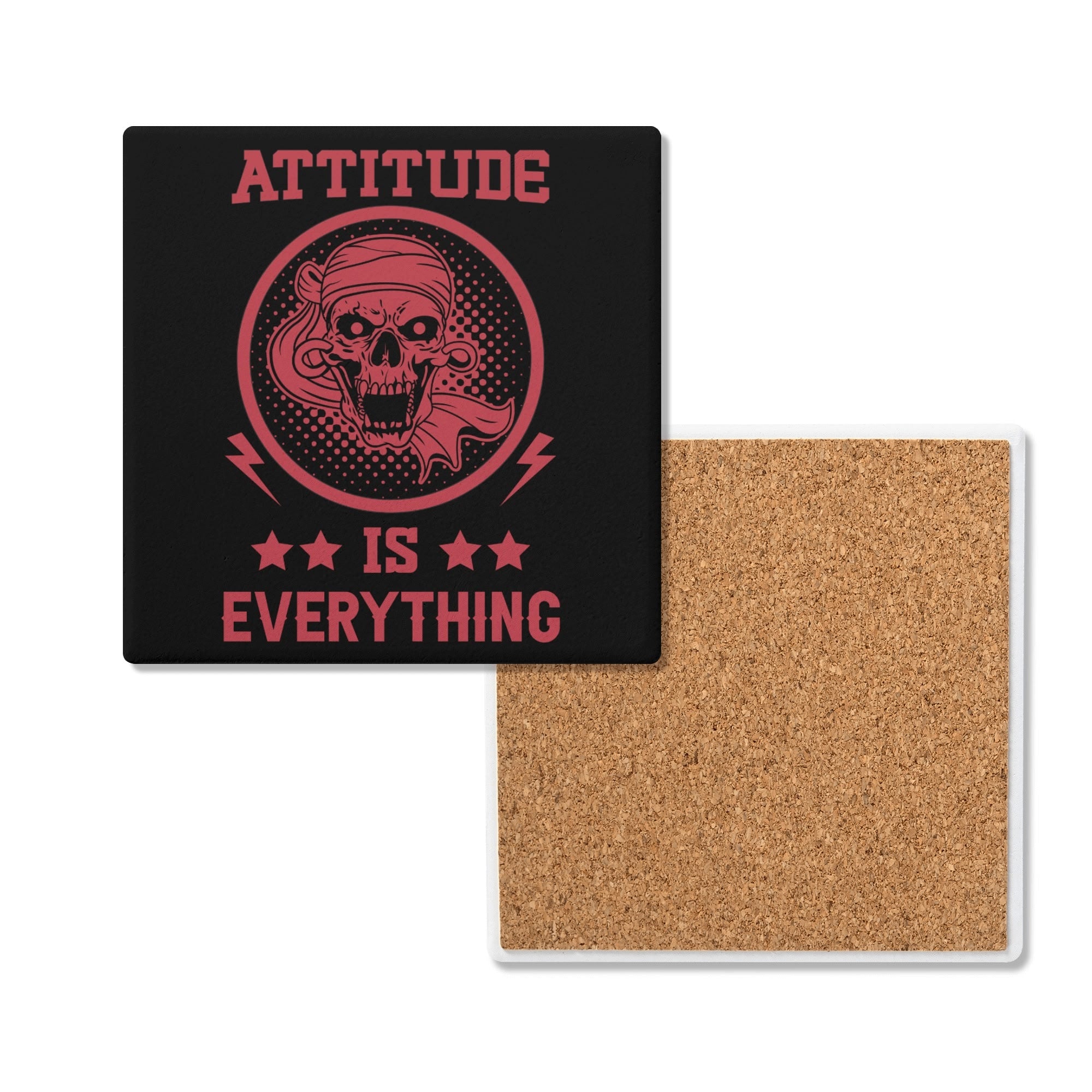 Attitude Is Everything Square Ceramic Coasters Set of 4 - Funny Inspirational Home & Office Decor for Coffee Tables, Desks and Gifts