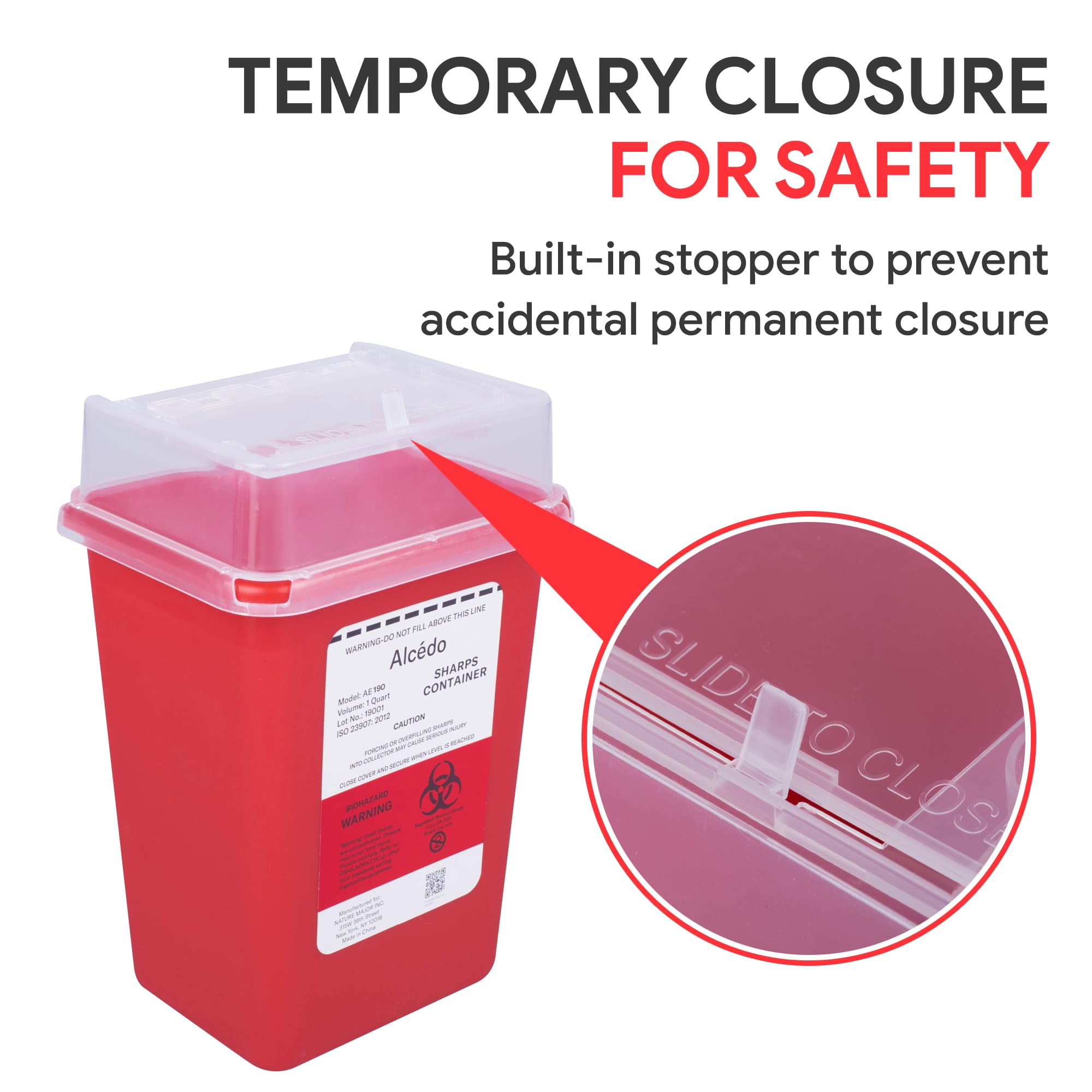 Alcedo 1 Quart Sharps Container for Home & Travel - Safe Biohazard Needle & Syringe Disposal - Small Portable Medical Waste Bin for Diabetics, Tattoo Artists & Healthcare Professionals - Ideal for Insulin Pens, Lancets & Syringes