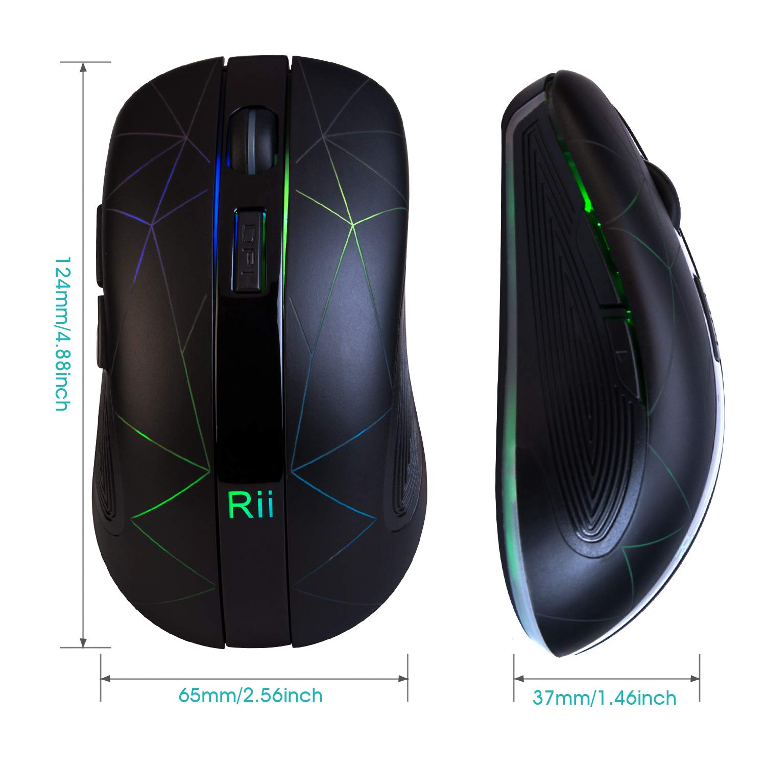 Rii RM200 Wireless RGB Rechargeable Mouse - 6 Buttons, 3 Adjustable DPI Speeds, USB Nano Receiver for PC Laptop MacBook - Perfect for Gaming, Office Work & Home Use