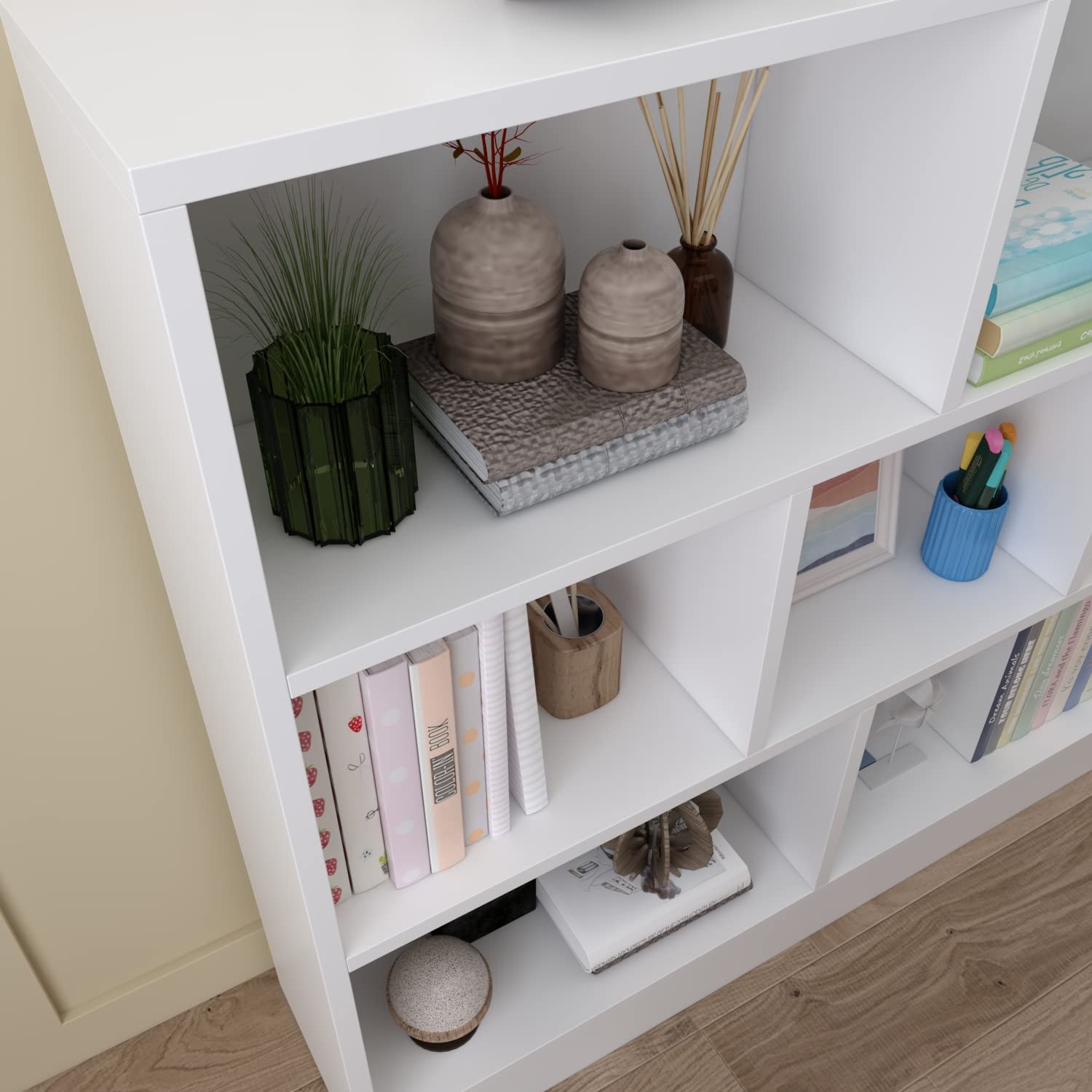 AIEGLE 10-Cube Bookshelf - 3-Tier Wooden Storage Organizer for Kids Bedroom, White Modern Bookcase (55.1
