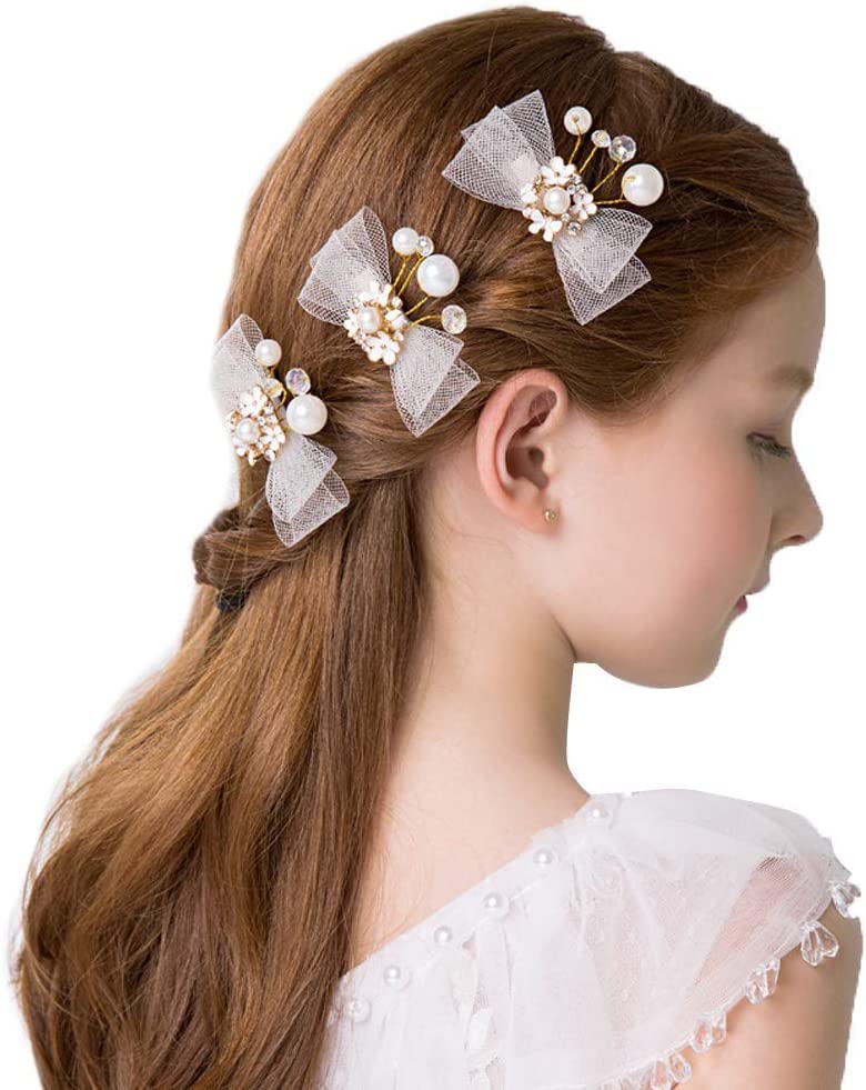 Elegant Lace Bowknot Faux Pearl Hair Clips for Women - Fashion Hair Barrettes & Hairpins, Wedding Party Jewelry Accessories - Perfect for Bridal, Prom, and Special Occasions
