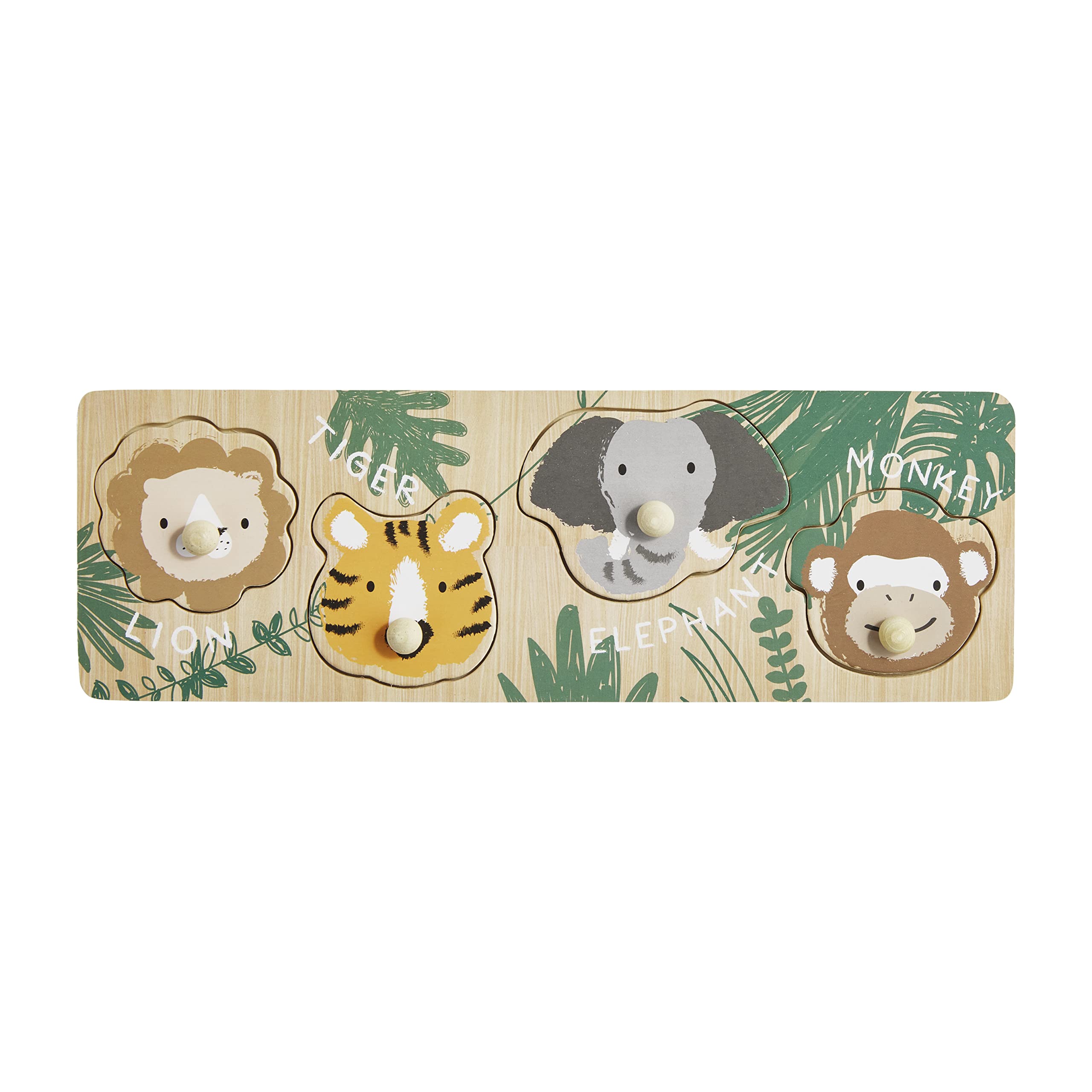 Mud Pie Safari Animal Knob Puzzle for Toddlers - Wooden Educational Toy for Kids Ages 1-3 - Perfect for Early Learning & Fine Motor Skills Development (Use in Preschool, Daycare or Home Playtime)