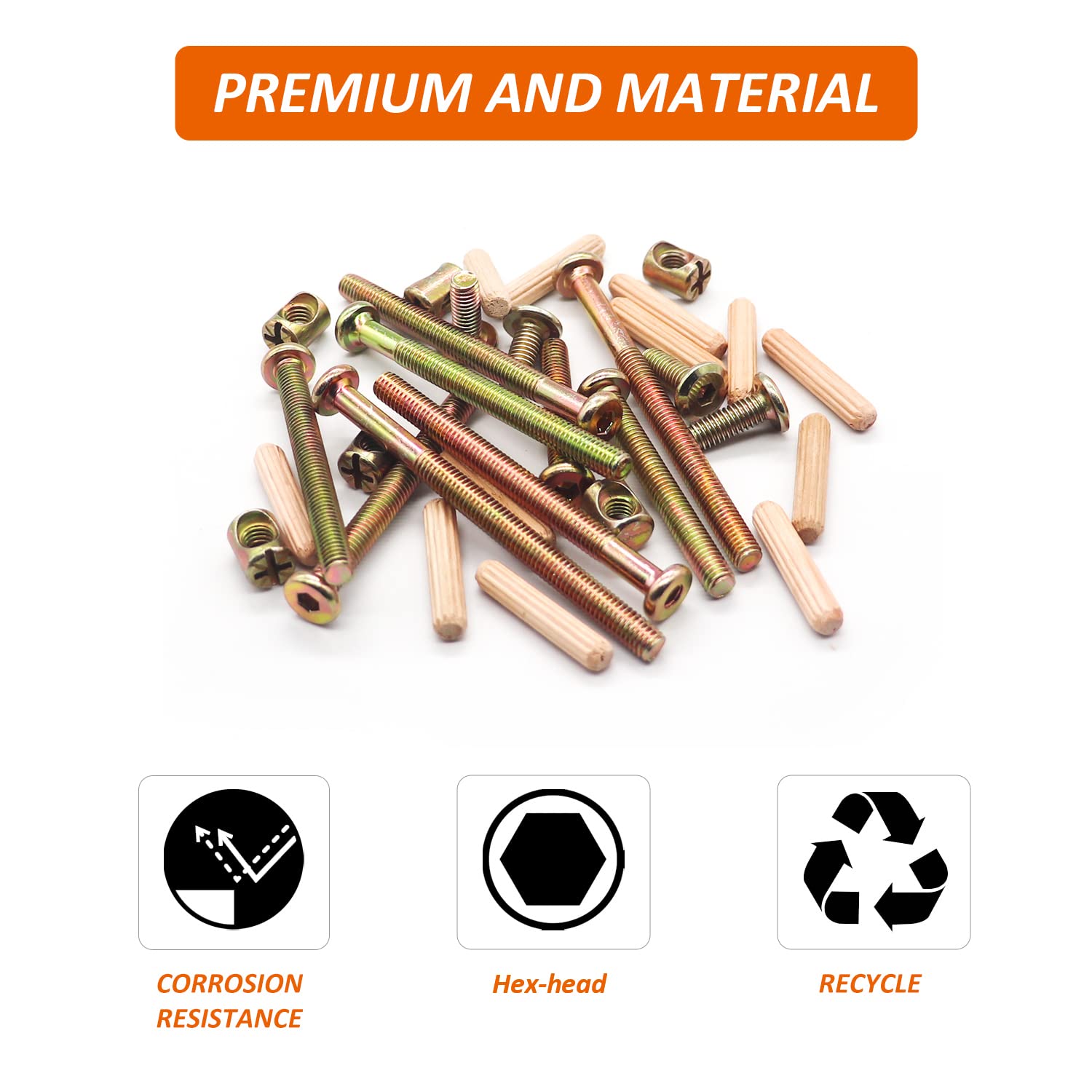 Baby Crib Screw Kit - 16pcs M6x16-80mm Bed Frame Bolts & Nuts for Furniture Assembly