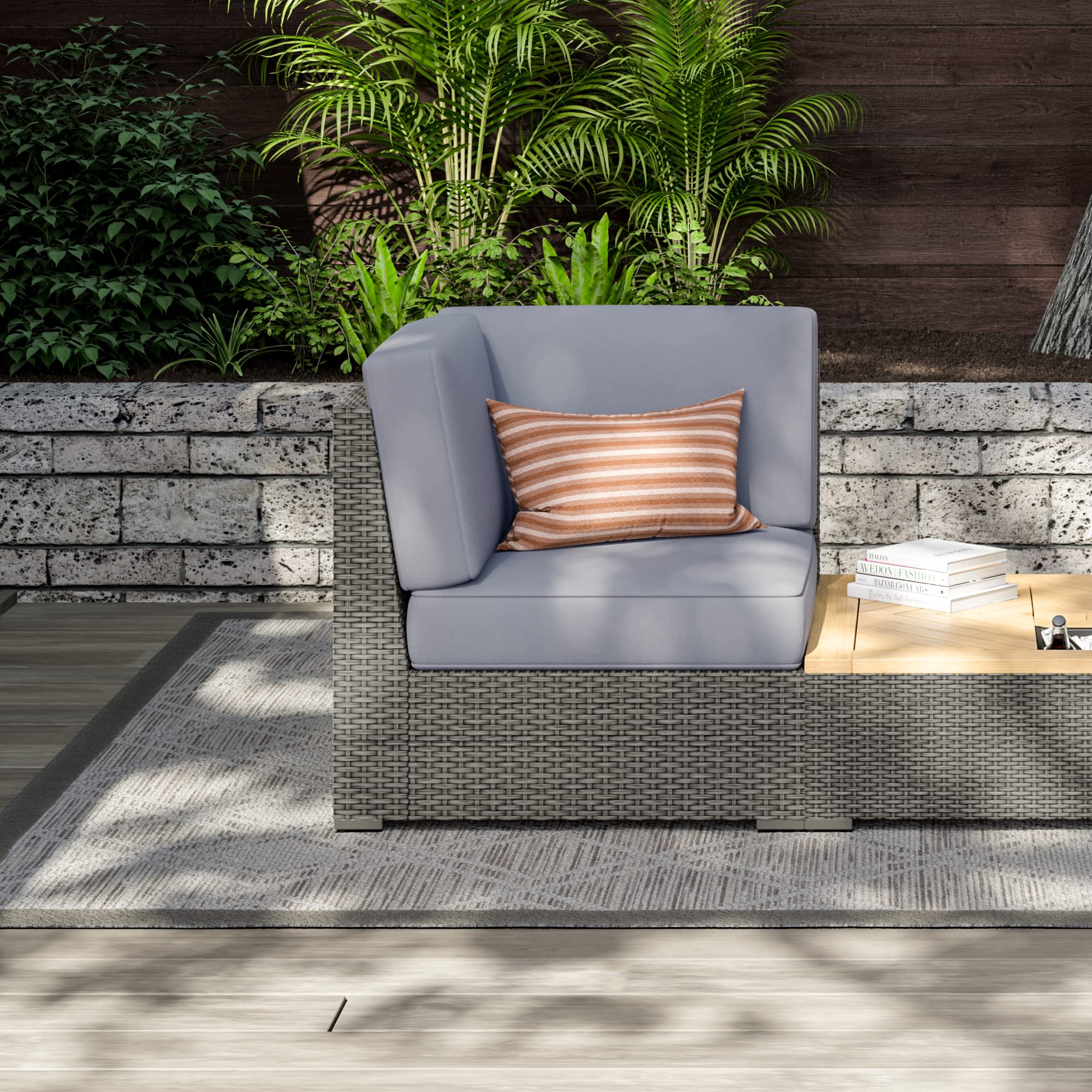 Homestyles 6801-12 Boca Raton Outdoor Sectional Side Chair - Weather-Resistant Grey/Brown Patio Furniture for Poolside, Garden & Backyard Relaxation