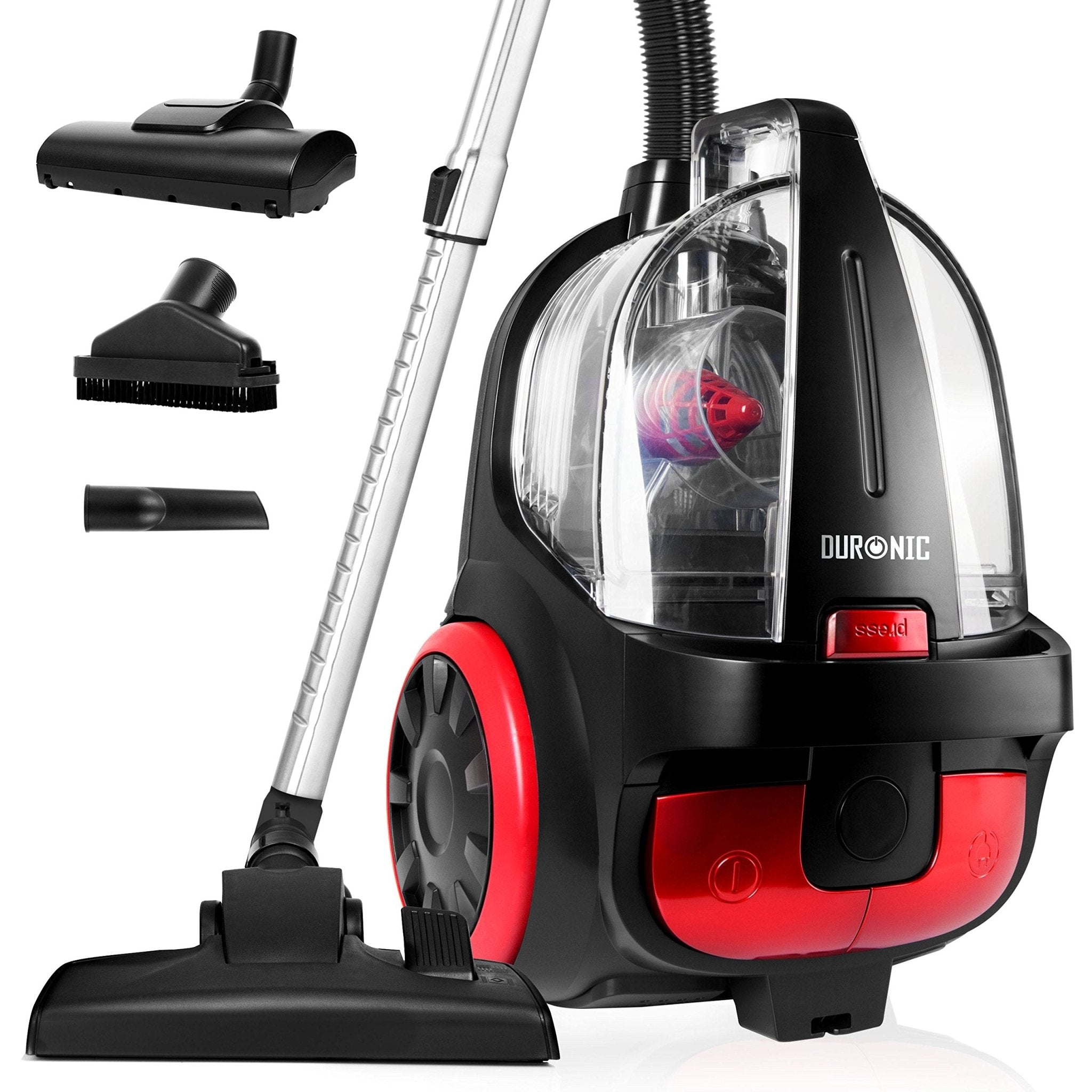 Duronic VC5010 Bagless Cylinder Vacuum Cleaner - 500W Cyclonic Carpet & Hard Floor Cleaner with HEPA Filter | Lightweight, Low Noise, Extendable Hose & 4 Attachments [Energy Class A+] | Perfect for Home, Office, and Pet Hair Cleaning