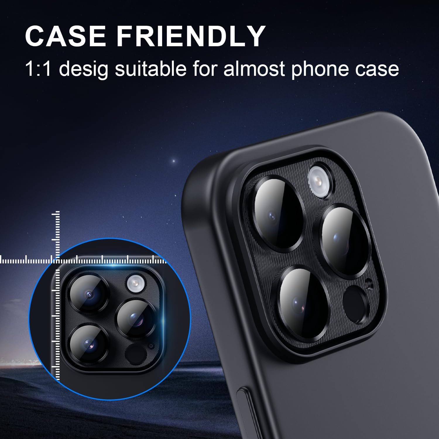 Korecase iPhone 16 Pro Max/Pro Metal Tempered Glass Camera Lens Protector - Black Titanium Case-Friendly Cover Film for Rear Lens - Perfect for Outdoor Photography & Travel Protection