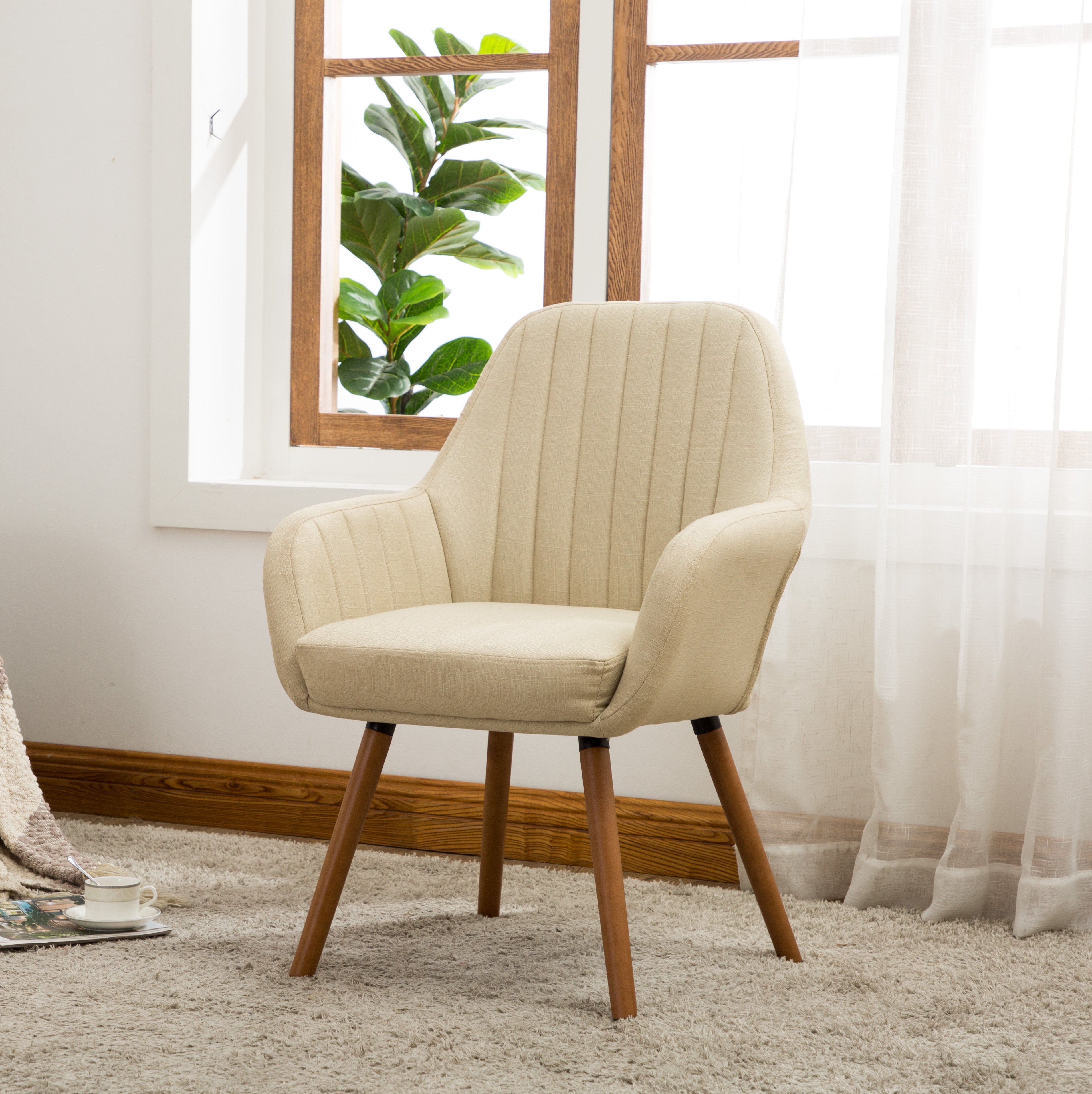Roundhill Furniture Tuchico Modern Fabric Accent Chair - Tan Beige Upholstered Living Room Chair for Lounge, Bedroom & Office