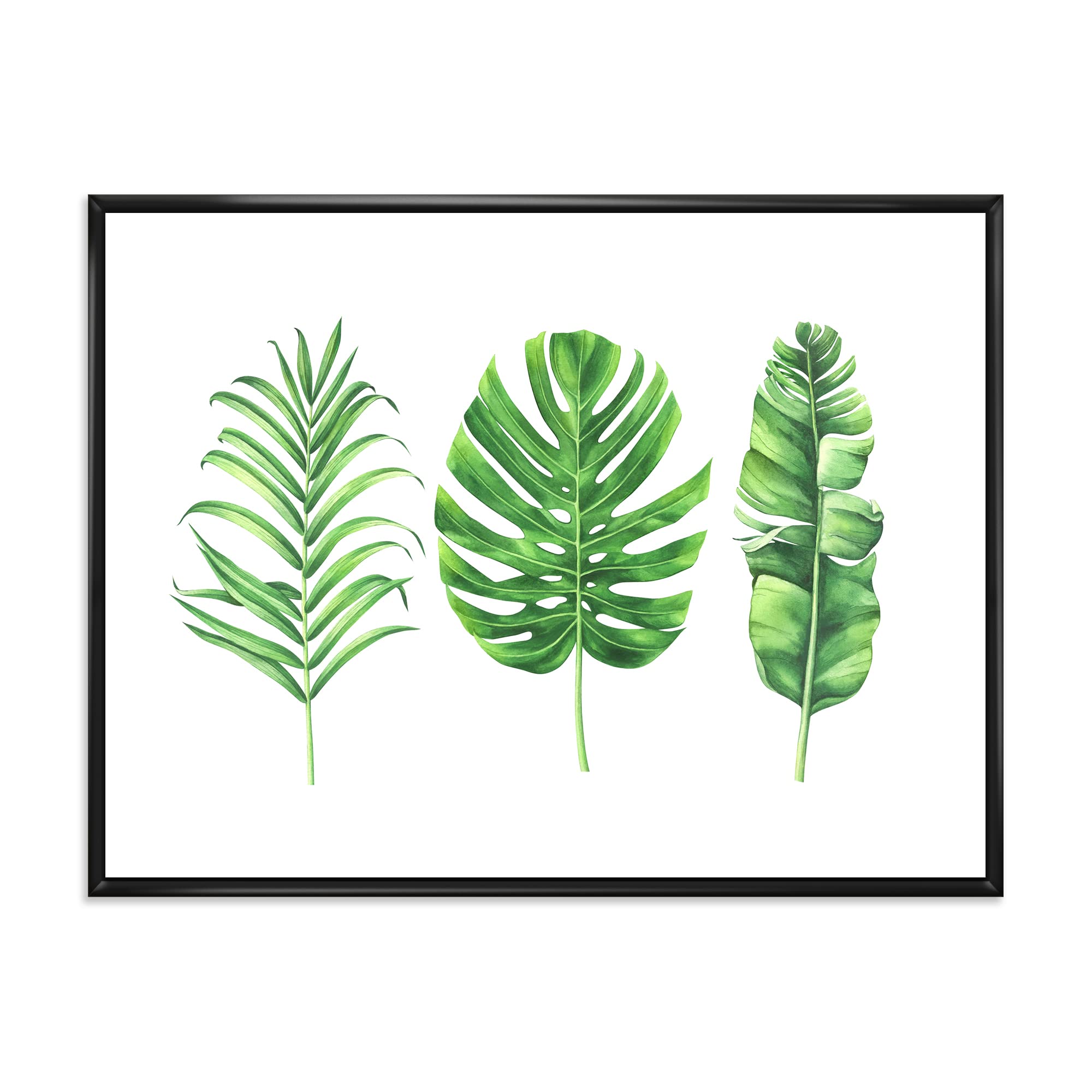 Farmhouse Tropical Monstera Leaf Framed Canvas Wall Art Print - Botanical Home Decor for Living Room, Bedroom & Office