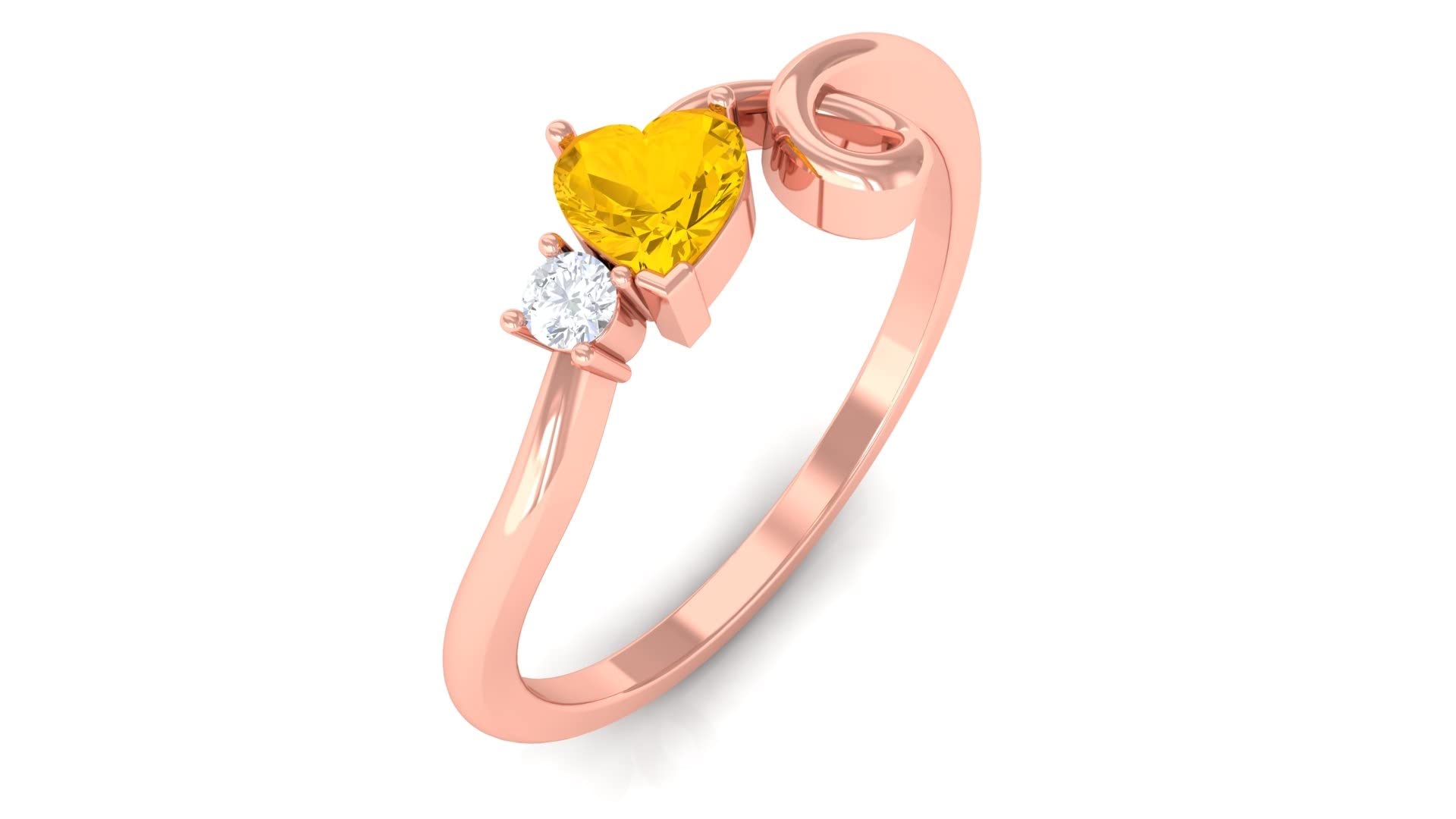 14K Solid Gold Yellow Sapphire & Diamond Promise Ring for Women - Elegant Twisted Heart Design, Perfect for Anniversaries, Engagements & Romantic Gifts