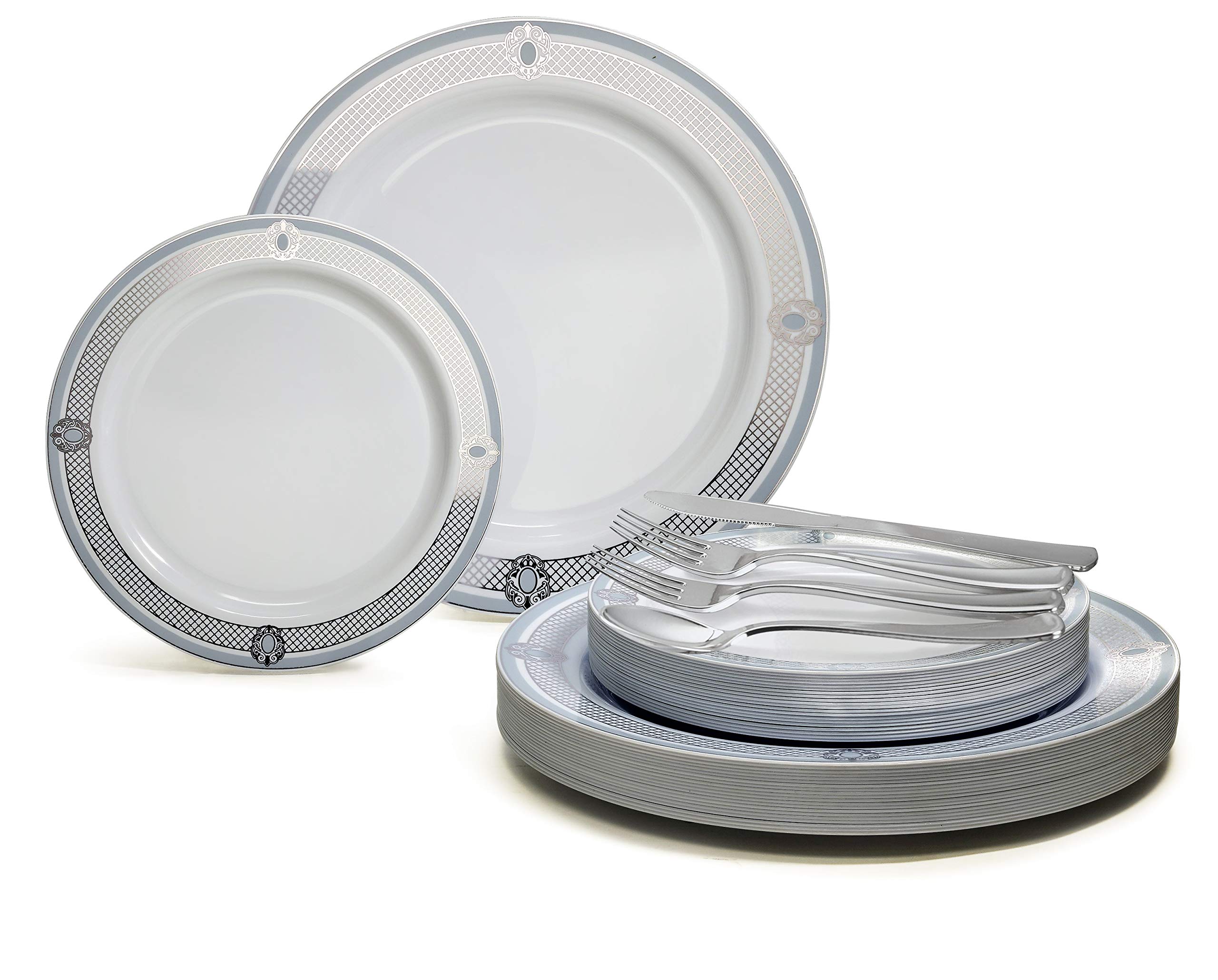 360 Pcs Wedding Disposable Plastic Plate & Silverware Set (60 Guest) - 10.25