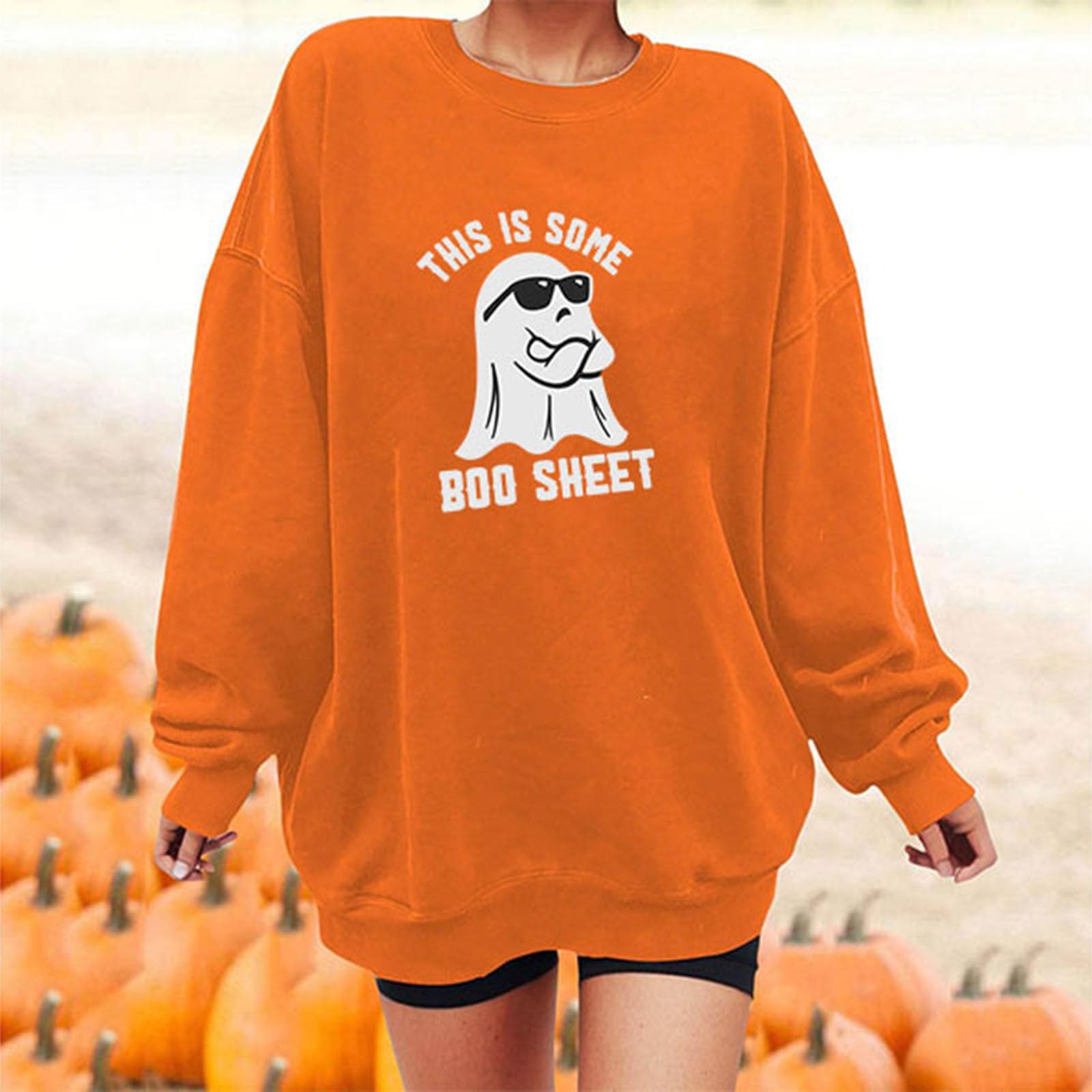 Ceboyel Oversized Crewneck Women's Sweatshirt - Funny Cute Halloween Fall Long Sleeve Tops for Casual Wear and Seasonal Outfits