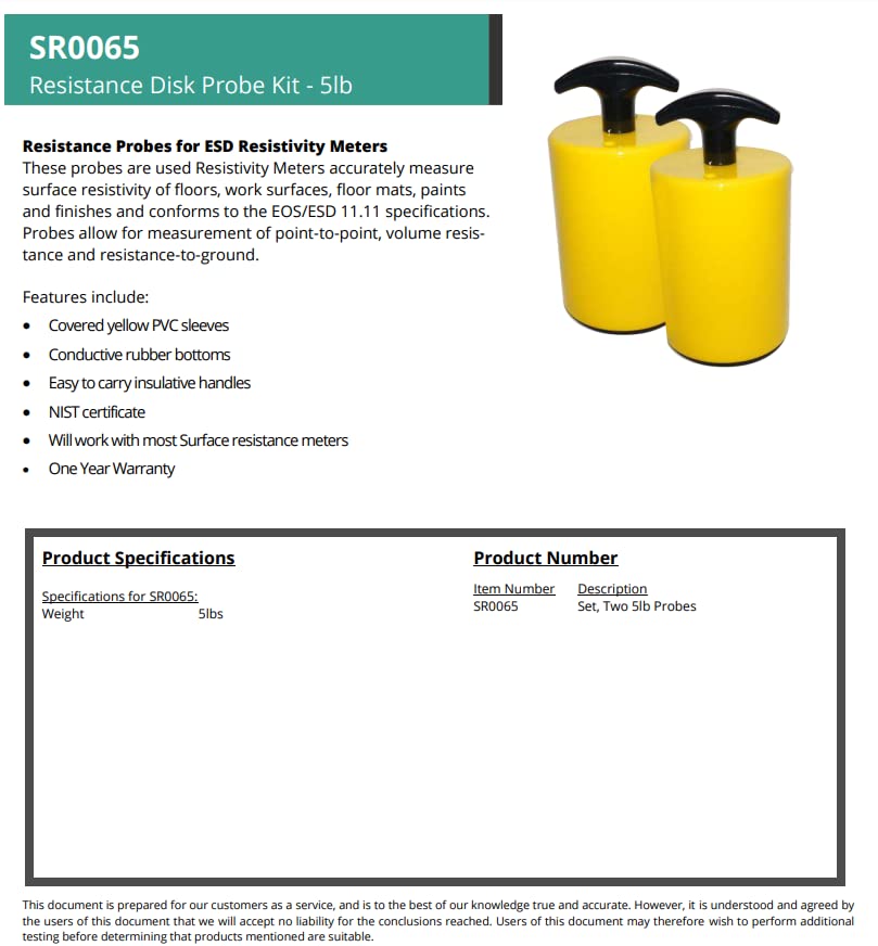 Surface Resistance Probes with Yellow Protective Coating - 5Lbs, 2-Pack for ESD Testing & Electrical Safety Applications