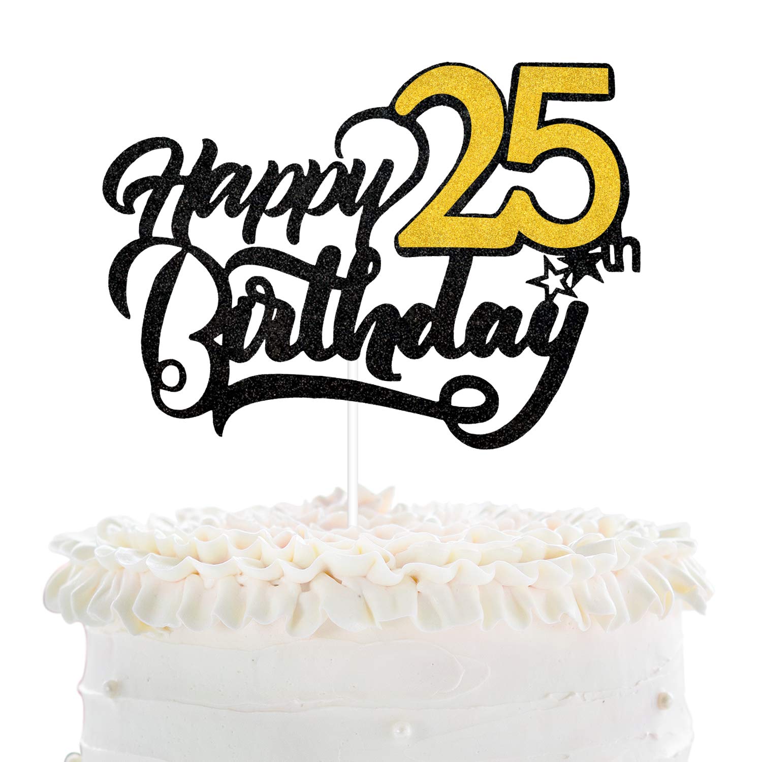 25th Birthday Cake Topper - Elegant Black Glitter Cake Decorations for Women | Perfect for 25th Birthday Parties, Milestone Celebrations & Anniversary Cakes