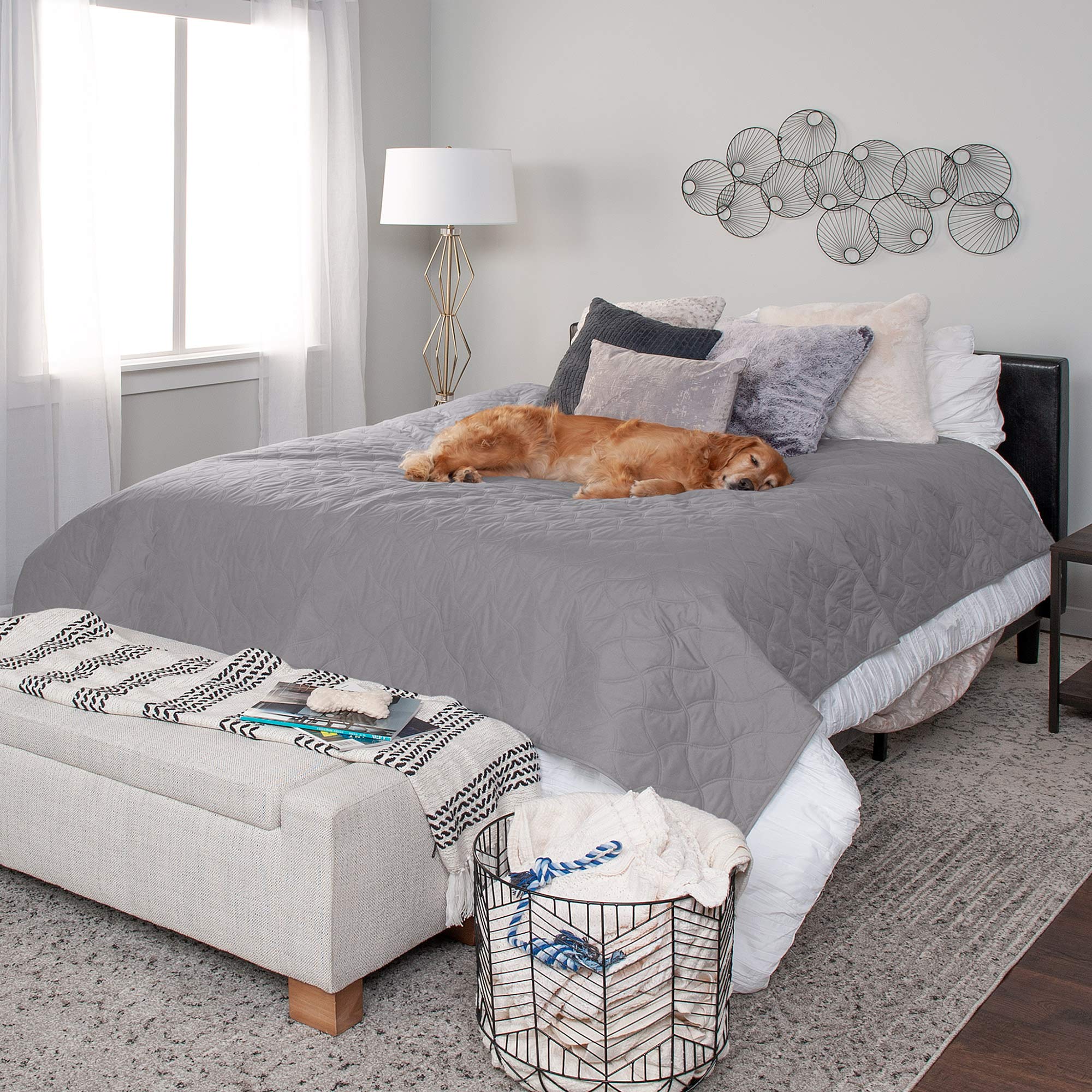 Waterproof & Non-Slip King Size Pet Mattress Cover Protector for Dogs & Cats - Washable Quilted Twill Blanket for Beds, Couches & Car Seats - Gray Jumbo/King Size - Perfect for Pet Accidents, Travel & Home Protection