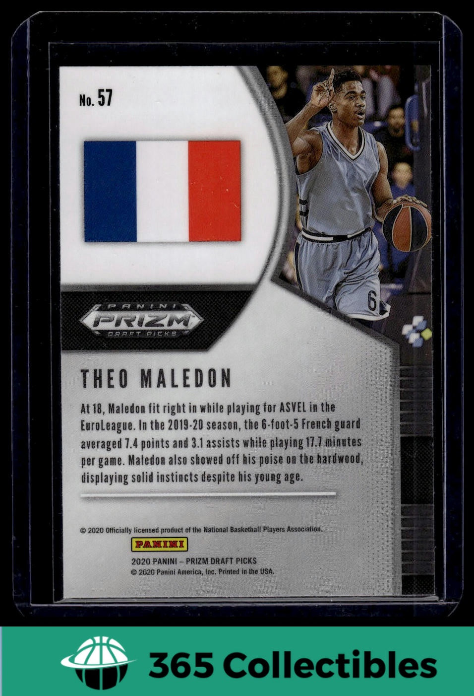 2020 Panini Prizm Draft Picks Collegiate Theo Maledon RC #57 Basketball Card - ASVEL Rookie Card for Collectors & NBA Fans - Perfect for Trading, Display & Investment