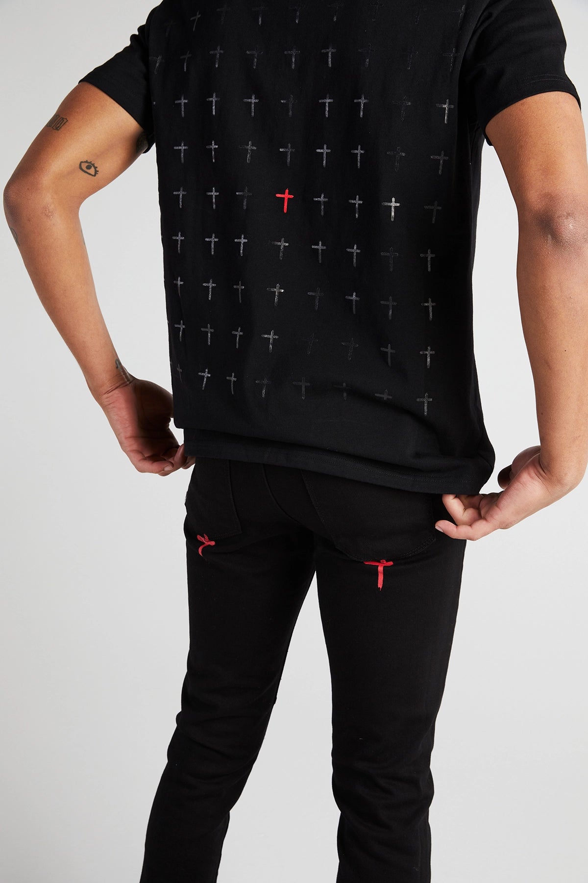LIAM TEE | Black & Red Ripped Cross Graphic T-Shirt for Men - Stylish Streetwear for Casual Outings & Music Festivals