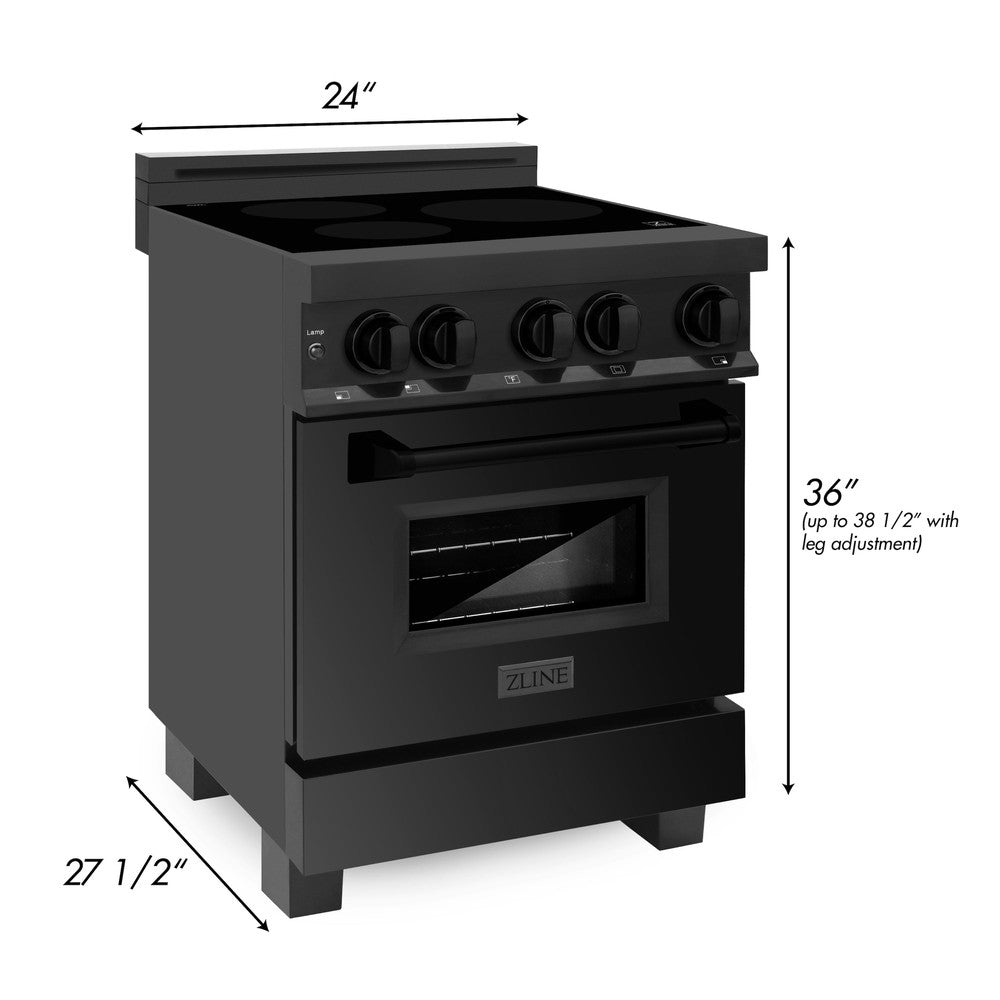ZLINE 24-Inch 2.8 Cu. Ft. Black Stainless Steel Induction Range with 4-Element Cooktop & Electric Oven - Perfect for Modern Kitchens, Home Chefs & Small Spaces (RAIND BS 24)