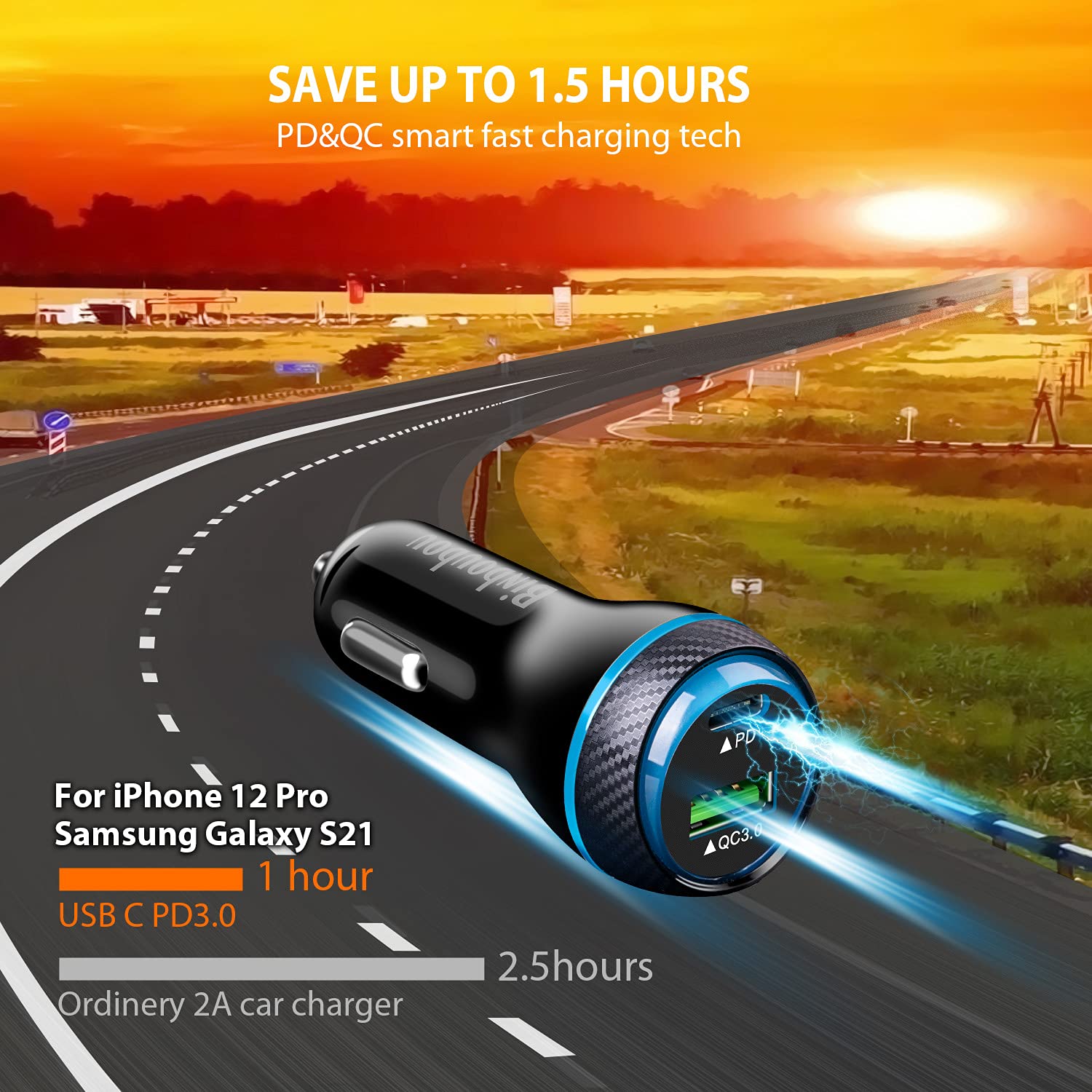 2-Pack 48W USB C Car Charger Fast Charging Adapter with PD & QC 3.0 - Dual Port Type C Car Phone Charger Compatible with iPhone 15/14/13, Samsung Galaxy S23/S22/S21, Pixel, LG - Includes Type C Cables for Road Trips & Daily Commute