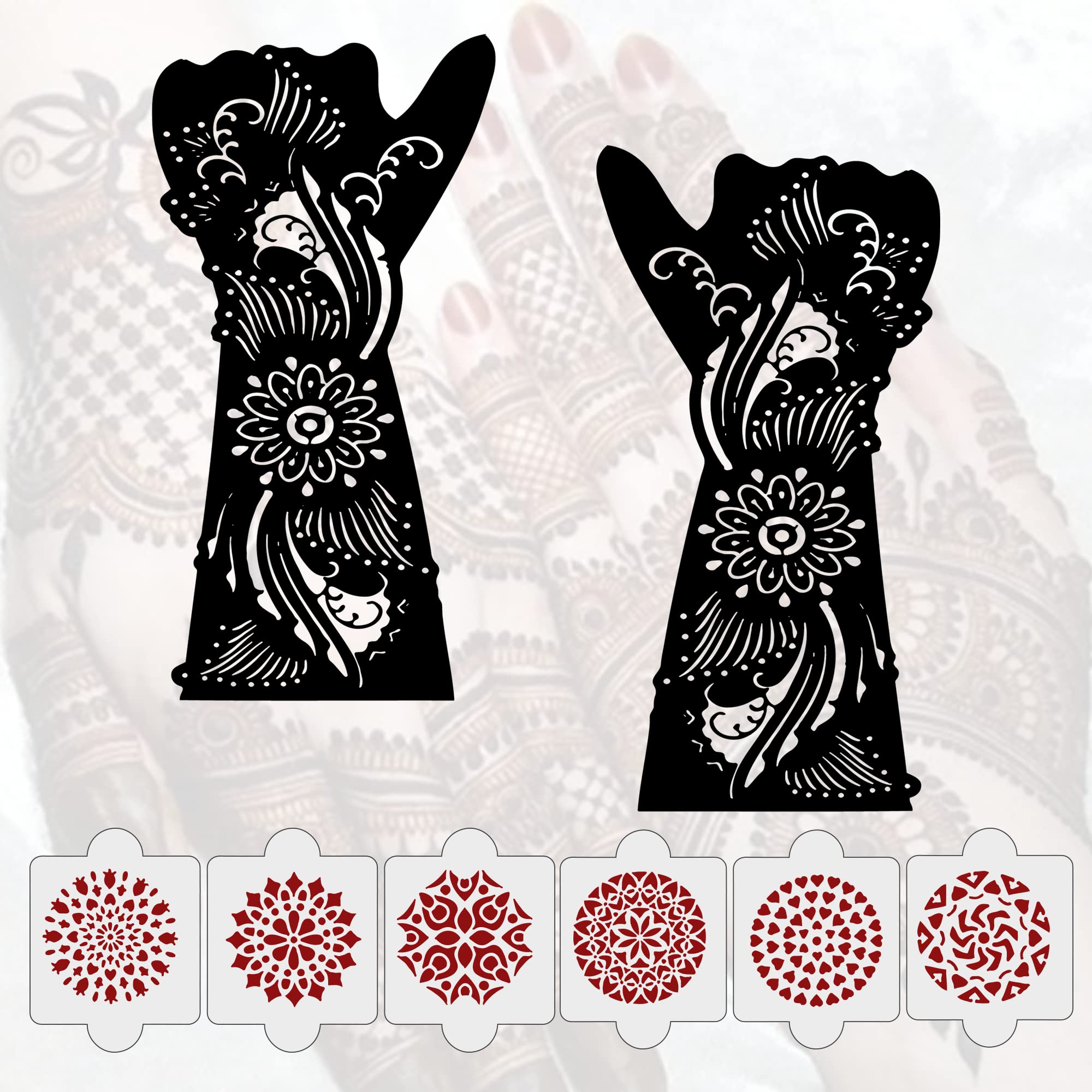 8 Pcs Henna Stencil Kit - 2 Henna Tattoo Stencils + 6 Reusable PVC Mehandi Templates | Easy Apply Temporary Body Art for Women, Girls & Kids | Perfect for Weddings, Festivals & DIY Home Decor