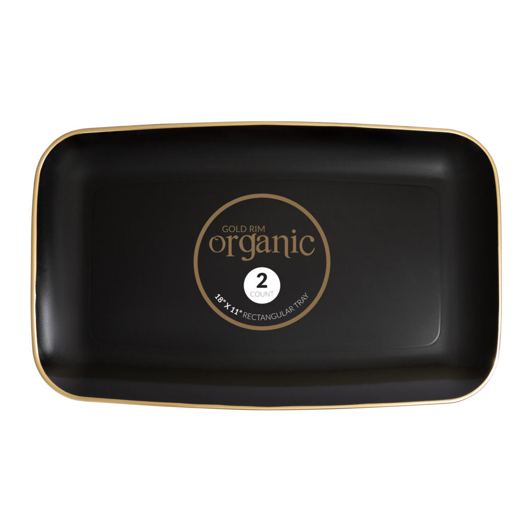 Organic Black and Gold Rectangle Serving Dish Set - 18 x 11 Inches, 2-Pack for Elegant Dinner Parties, Buffets & Holiday Entertaining