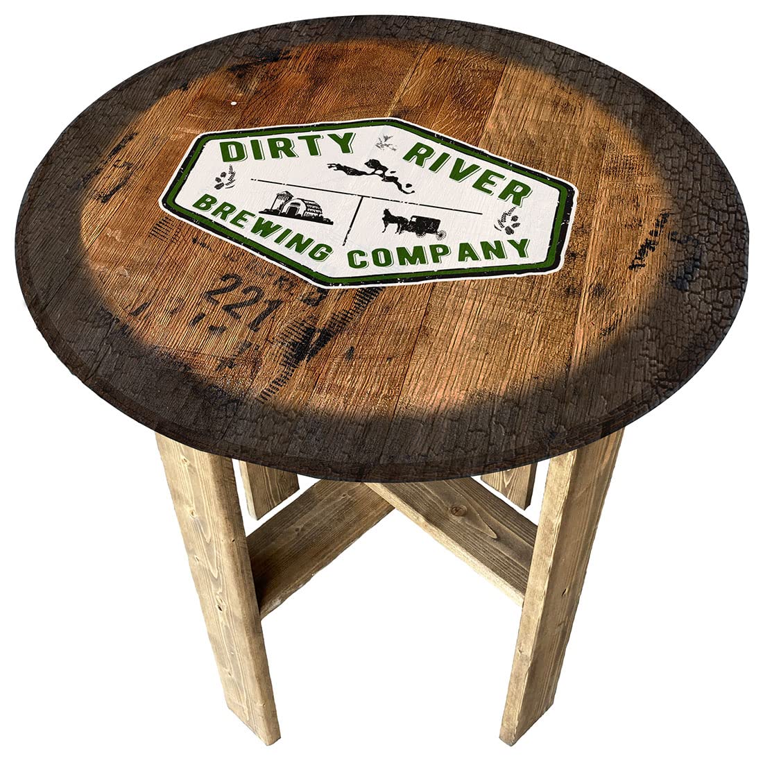 Rustic Farmhouse Whiskey Barrel End Table - Handcrafted Beer Barrel Side Table for Living Room, Bar, or Man Cave Decor