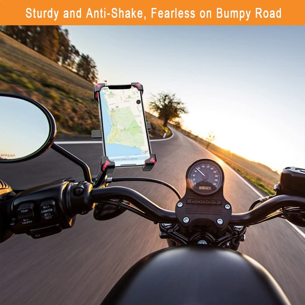 Motorcycle Phone Mount - 1 Second Auto Lock & Quick Release Phone Holder for Motorcycle, Moped, Scooter | Universal 4.5-6.8 Inch Cell Phone Holder for iPhone & Android | Perfect for GPS Navigation & Hands-Free Riding