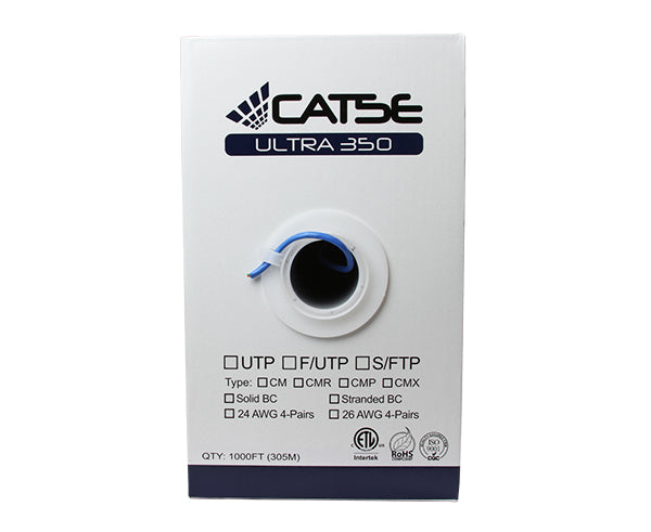Bulk CAT5E UTP Ethernet Cable 500FT - Solid Copper, 24 AWG, CM Rated for High-Speed Networking - Perfect for Office, Home & Data Center Installations