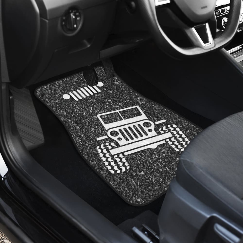 Premium Custom Jeep Offroad Car Floor Mats - Gray & White Asphalt Design | All-Weather Protection for Wrangler, Cherokee & Grand Cherokee | Perfect for Adventure, Camping & Daily Driving