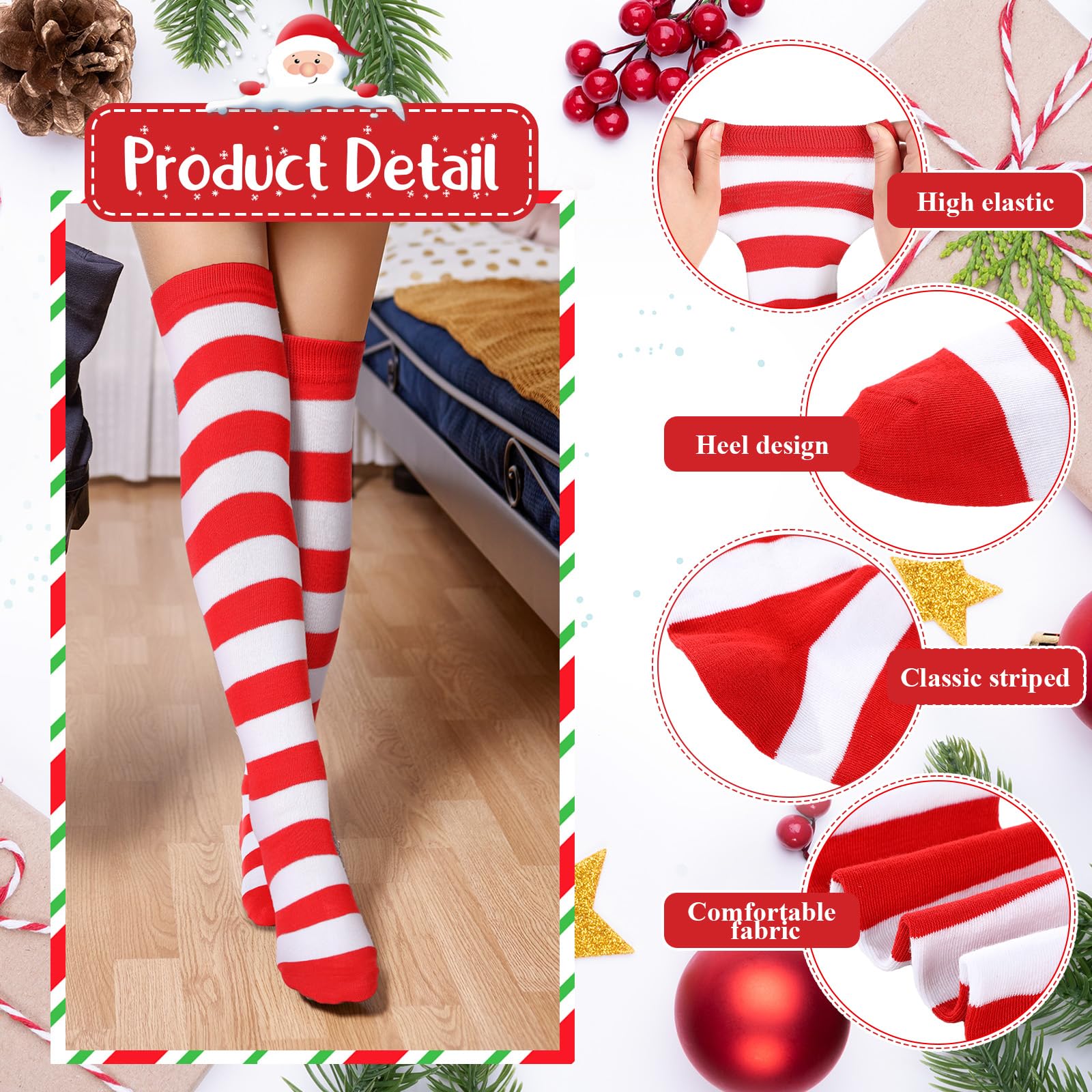 12 Pairs Christmas Socks for Women & Men - Festive Striped Knee High Stockings in Red & Green - Perfect for Holiday Gifts, Xmas Parties & Cozy Winter Wear