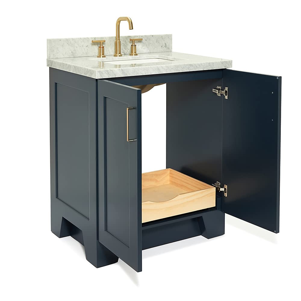 Midnight Blue Bathroom Vanity with Sink - Solid Wood Cabinet & Marble Top for Modern Bathrooms