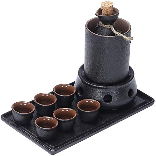 Premium Japanese Sake Set - 10-Piece Handmade Ceramic Sake Cups with Warmer, Traditional Black Saki Drinking Set - Perfect for Winter Gifts, Japanese Tea Ceremonies & Asian-Themed Dinner Parties (Model: G0924)