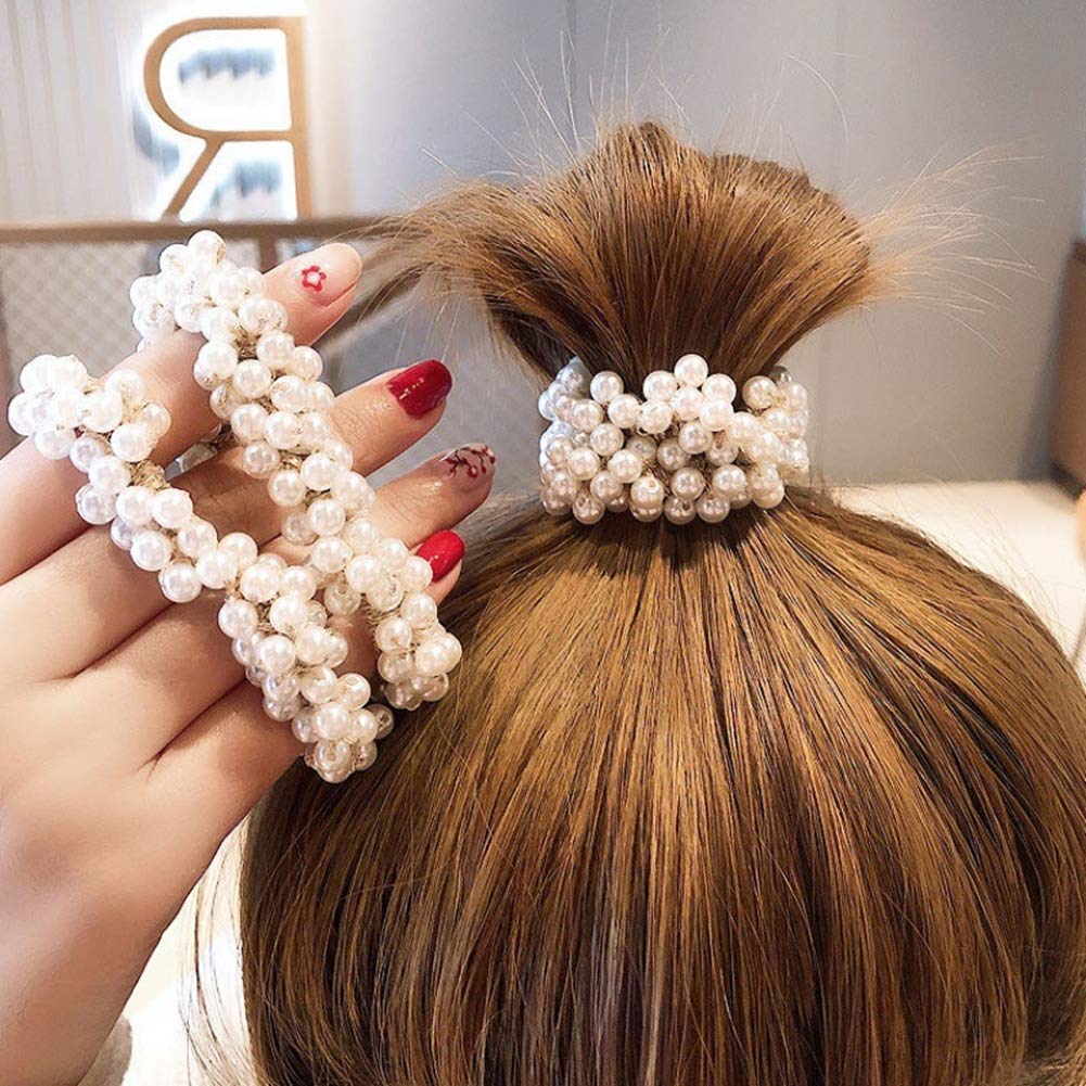 Ruihfas 6Pcs Pearl Hair Scrunchies - Soft Elastic Hair Ties for Women & Girls, Fashion Hair Bands & Ponytail Holders - Perfect for School, Work, Parties & Everyday Use