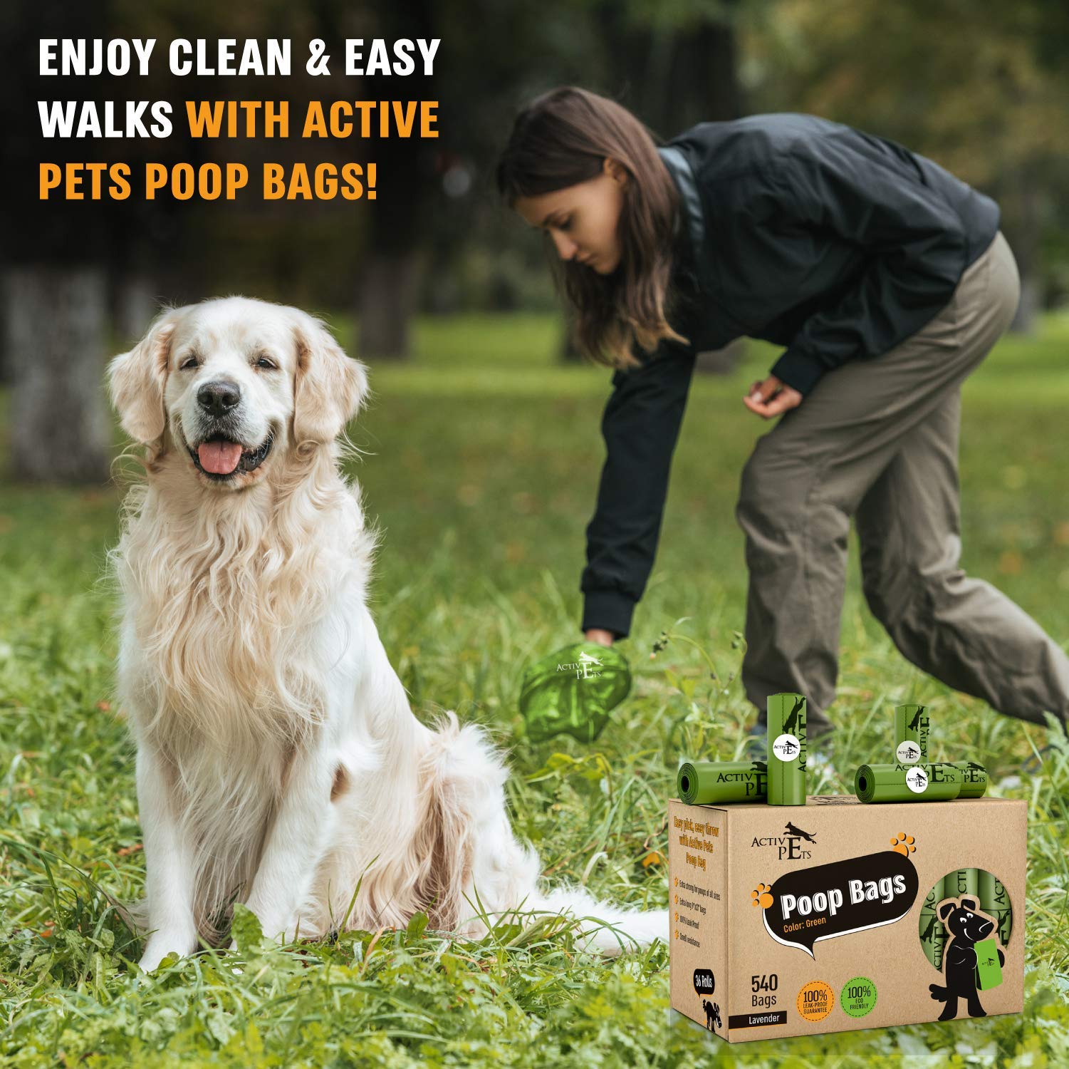 Active Pets Extra Thick Leak-Proof Dog Waste Bags - Lavender Scented Eco-Friendly Poop Bags for Dogs | Strong Easy-Tear Design for Daily Walks & Park Cleanup