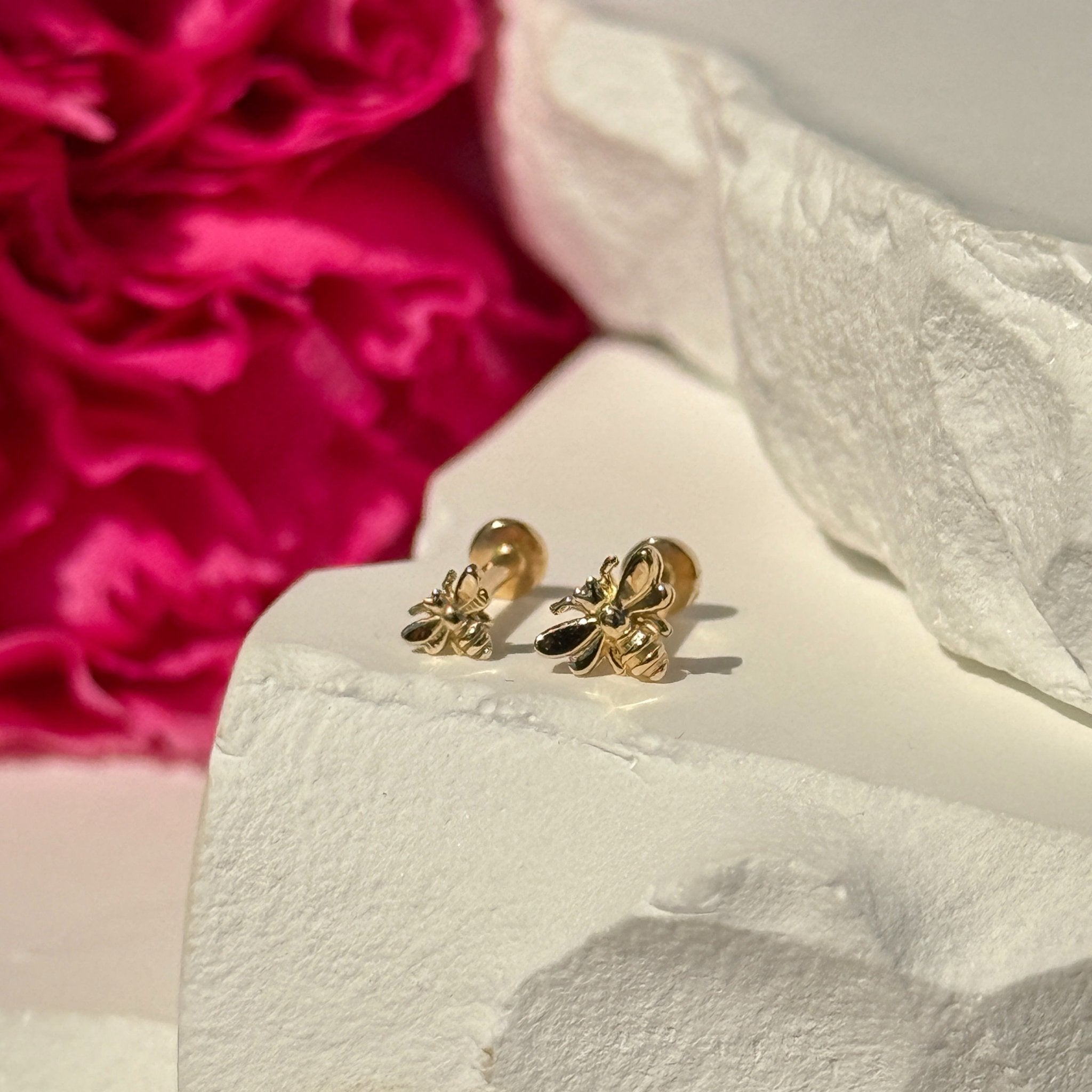 14K Yellow Gold Minimalist Bee Stud Earrings - Dainty & Elegant Jewelry for Women - Perfect for Everyday Wear, Gifts & Special Occasions