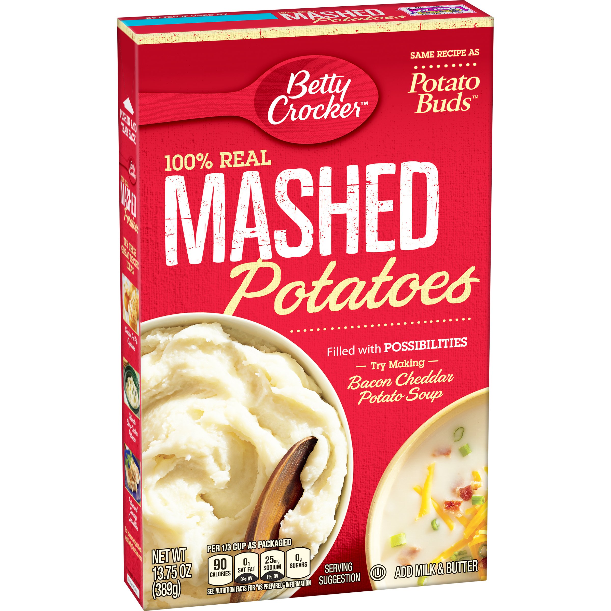 Betty Crocker Instant Mashed Potato Buds, 13.75 oz (Pack of 1) - Quick & Easy Side Dish for Family Dinners, Holiday Meals & Comfort Food Recipes