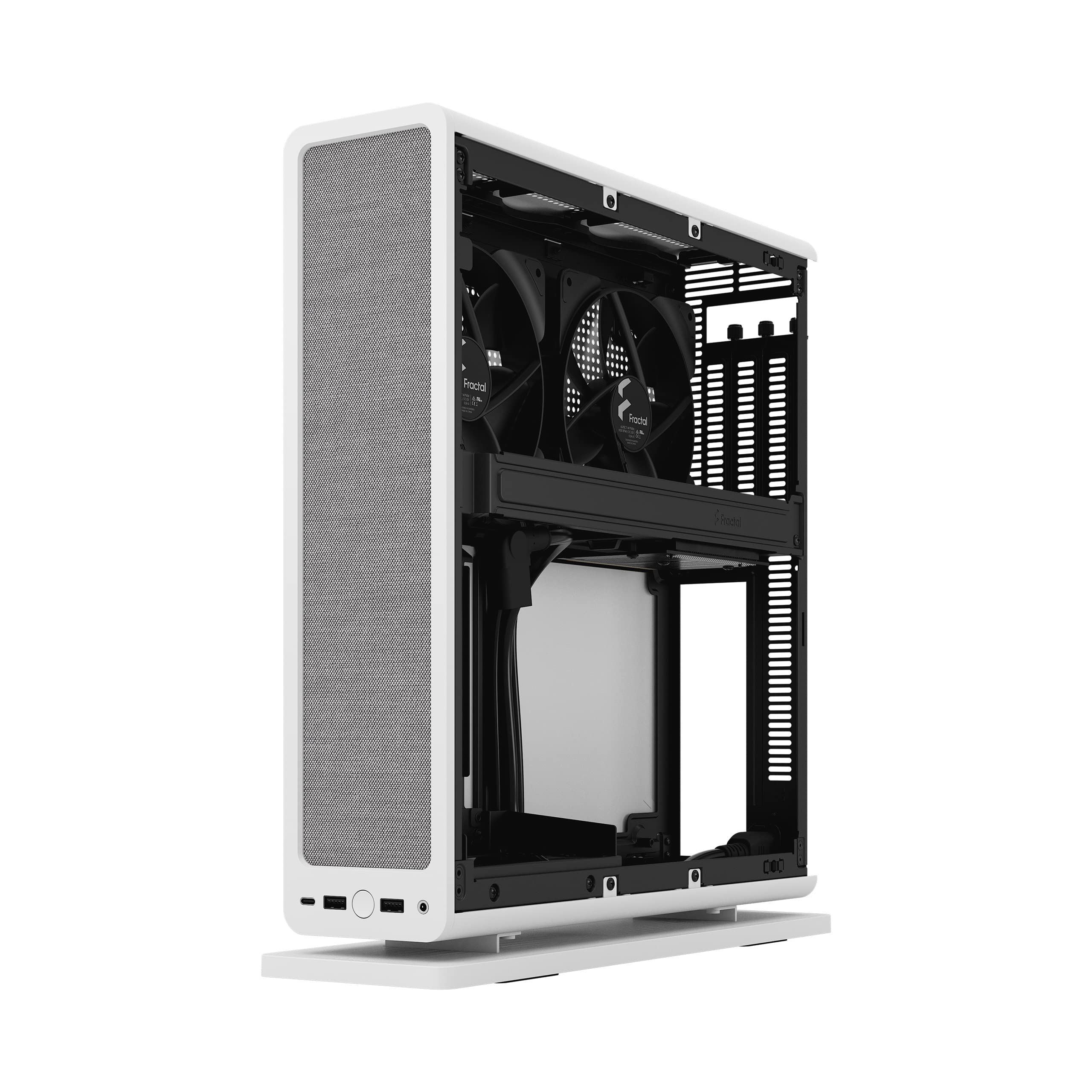 Fractal Design Ridge White ITX PC Case - PCIe 4.0 Riser Card & 2x140mm PWM Fans Included - USB Type-C - Compact Gaming Computer Case for Home Theater & Workstation Setup