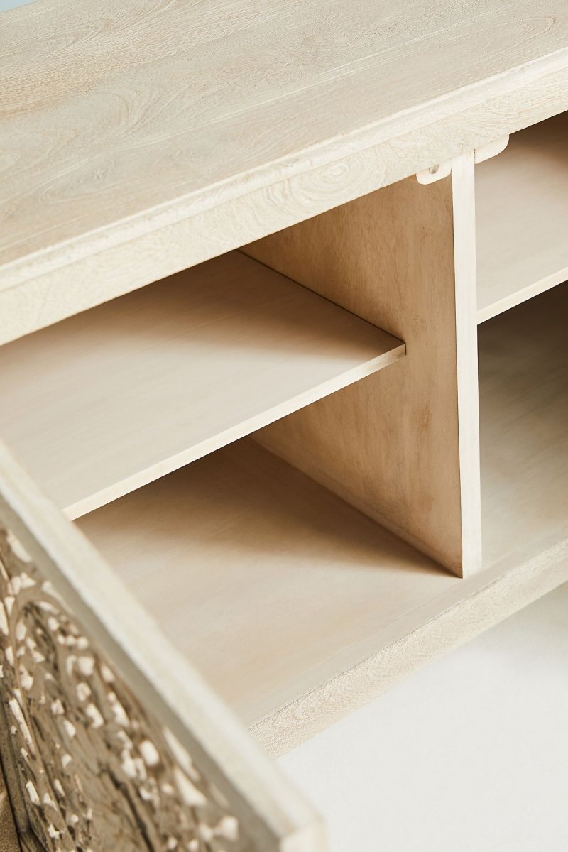 Hand Carved Lombok Media Console - Solid Wood Entertainment Center TV Stand | Handmade Wooden TV Unit for Living Room, Bedroom & Home Theater Setup