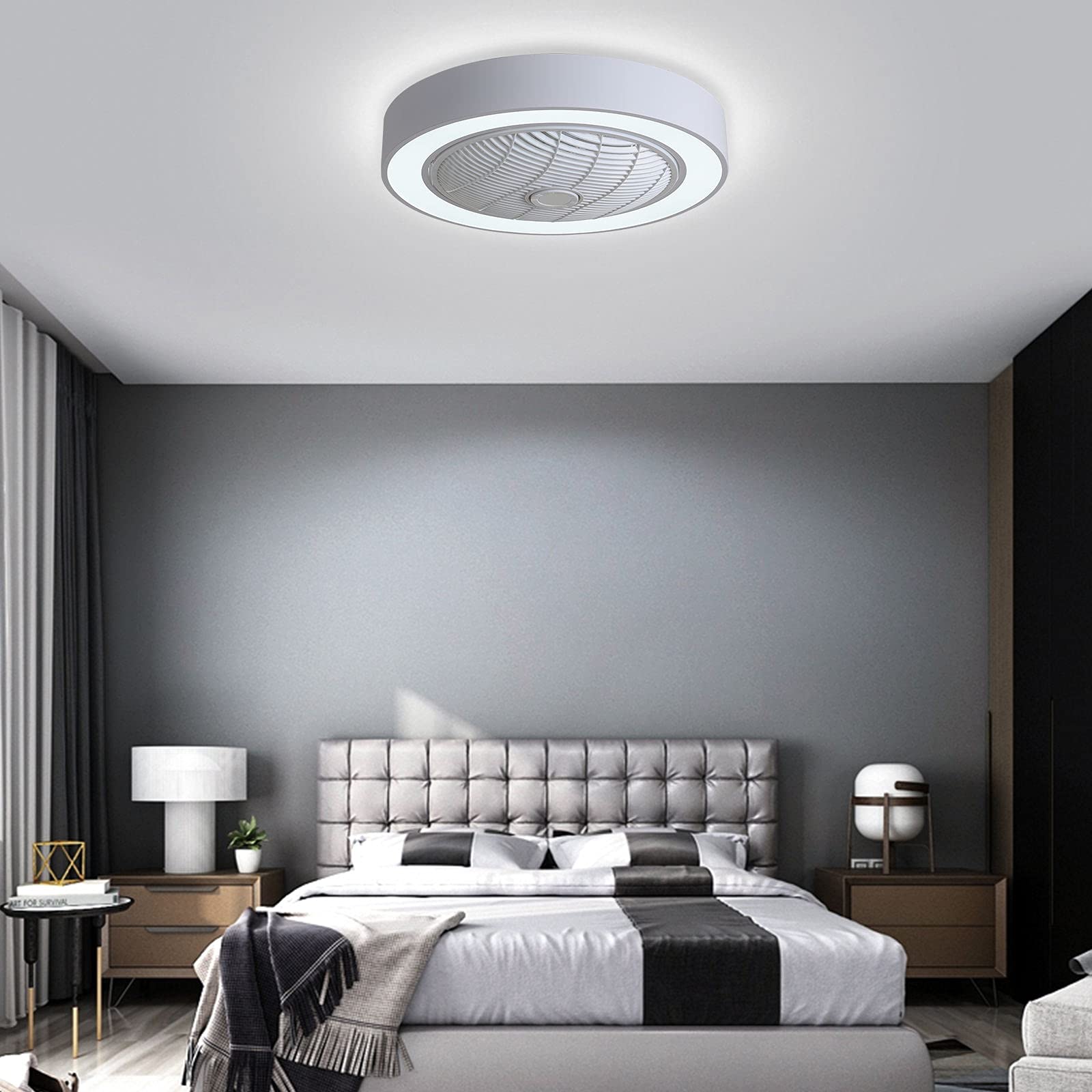 22 Inch Modern LED Ceiling Fan with Light - 3 Color Temperatures & 3 Speed Settings, Remote Control, Acrylic Blades, Metal Housing - Semi Flush Mount for Low Profile Rooms (White) - Perfect for Bedrooms, Living Rooms, and Home Offices