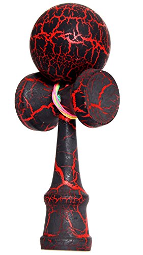 Premium Street Kendama Full Crack Model - Black & Red - Traditional Japanese Skill Toy for Kids & Adults - Perfect for Outdoor Play, Stress Relief & Hand-Eye Coordination Training