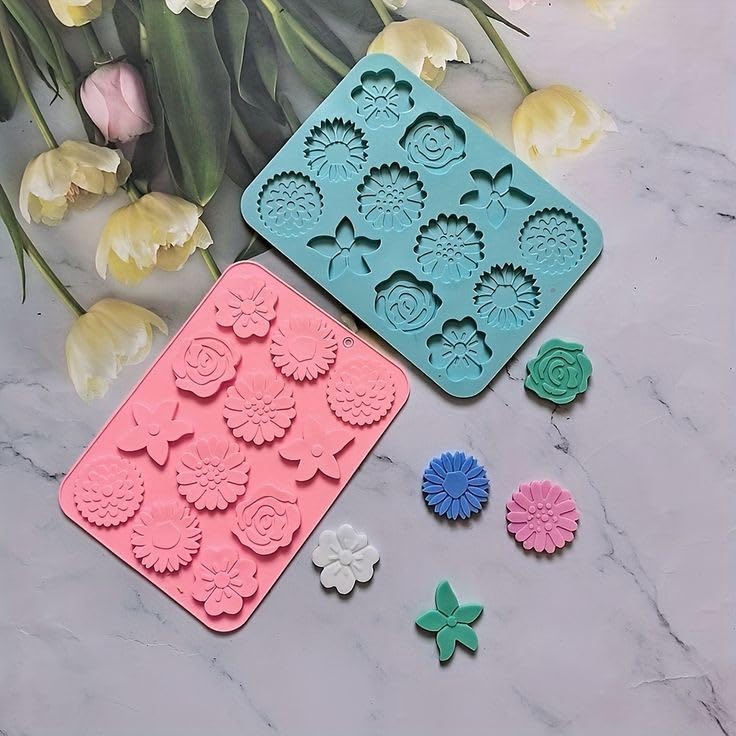 12-Cavity Flower Silicone Mold for Cake, Chocolate, Resin, Soap & Jewelry Making - Perfect for Baking, DIY Crafts & Party Decorations
