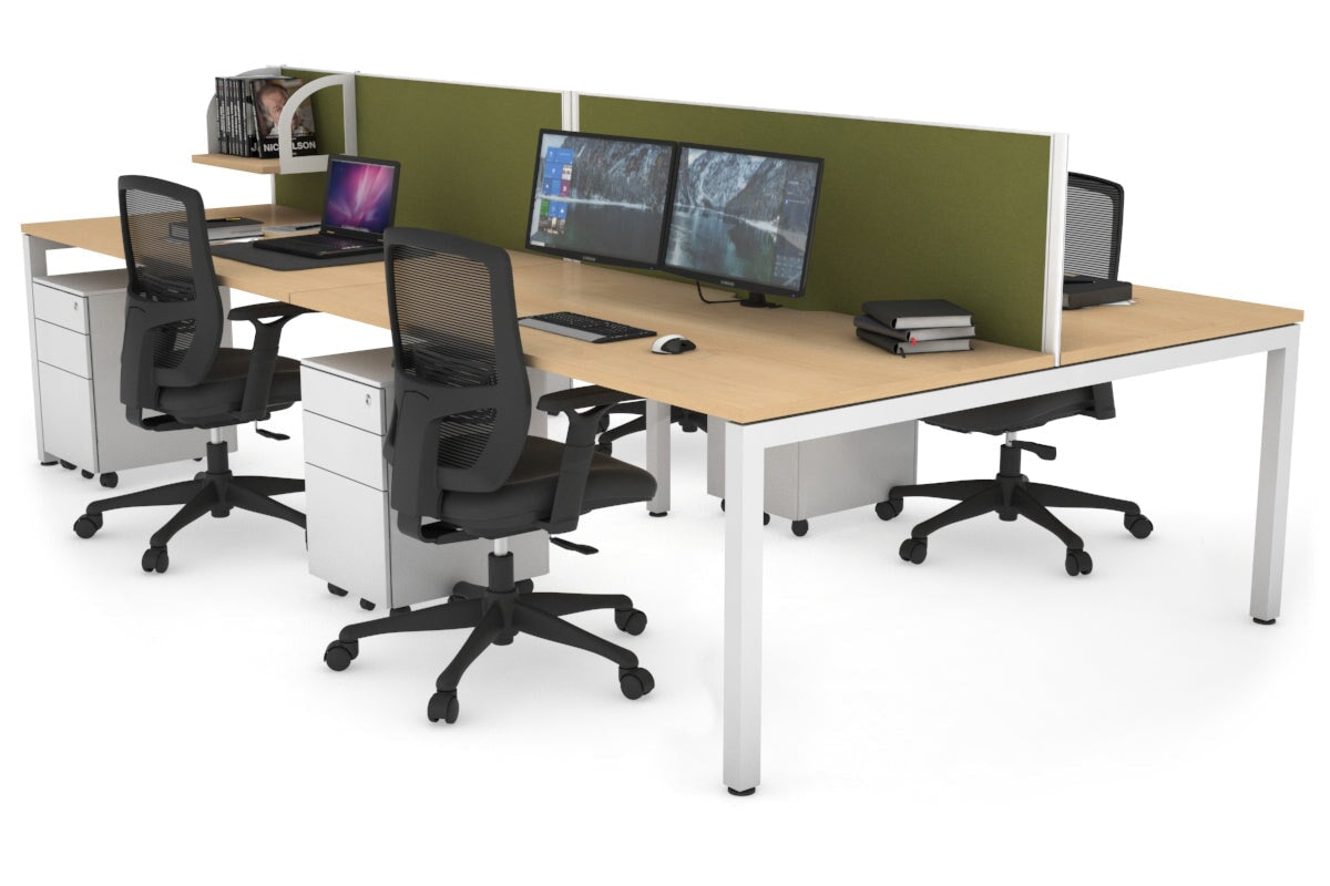 Quadro Square Legs 4-Person Office Workstation Desk - 1600L x 800W with Cable Management Scallop - Perfect for Collaborative Workspaces & Open Office Environments