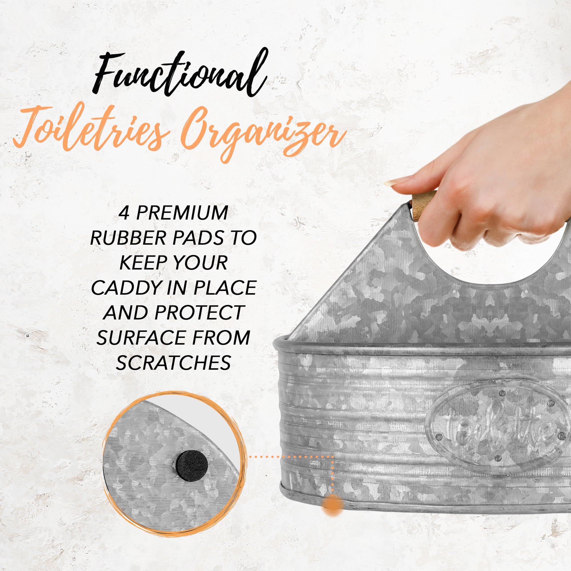 Farmhouse Rustic Shower Caddy Basket - Galvanized Bathroom Organizer for Toiletries, 8.25