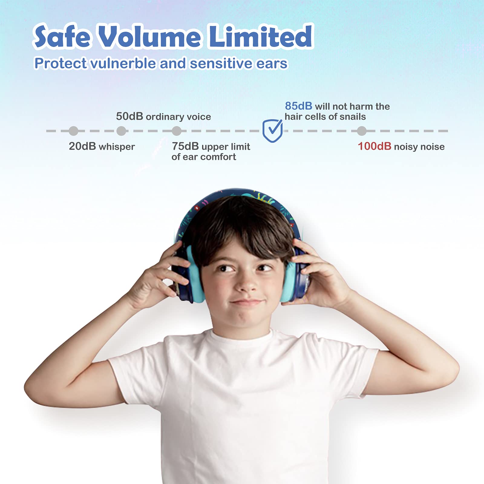 OKCSC B2 Kids Cartoon Headphones with Microphone - 85dB Safe Volume Limited On-Ear Headset for Boys & Girls, Foldable Adjustable 3.5mm Wired Stereo Headphones for School, Travel, Tablet & Smartphone Use - Mint Green