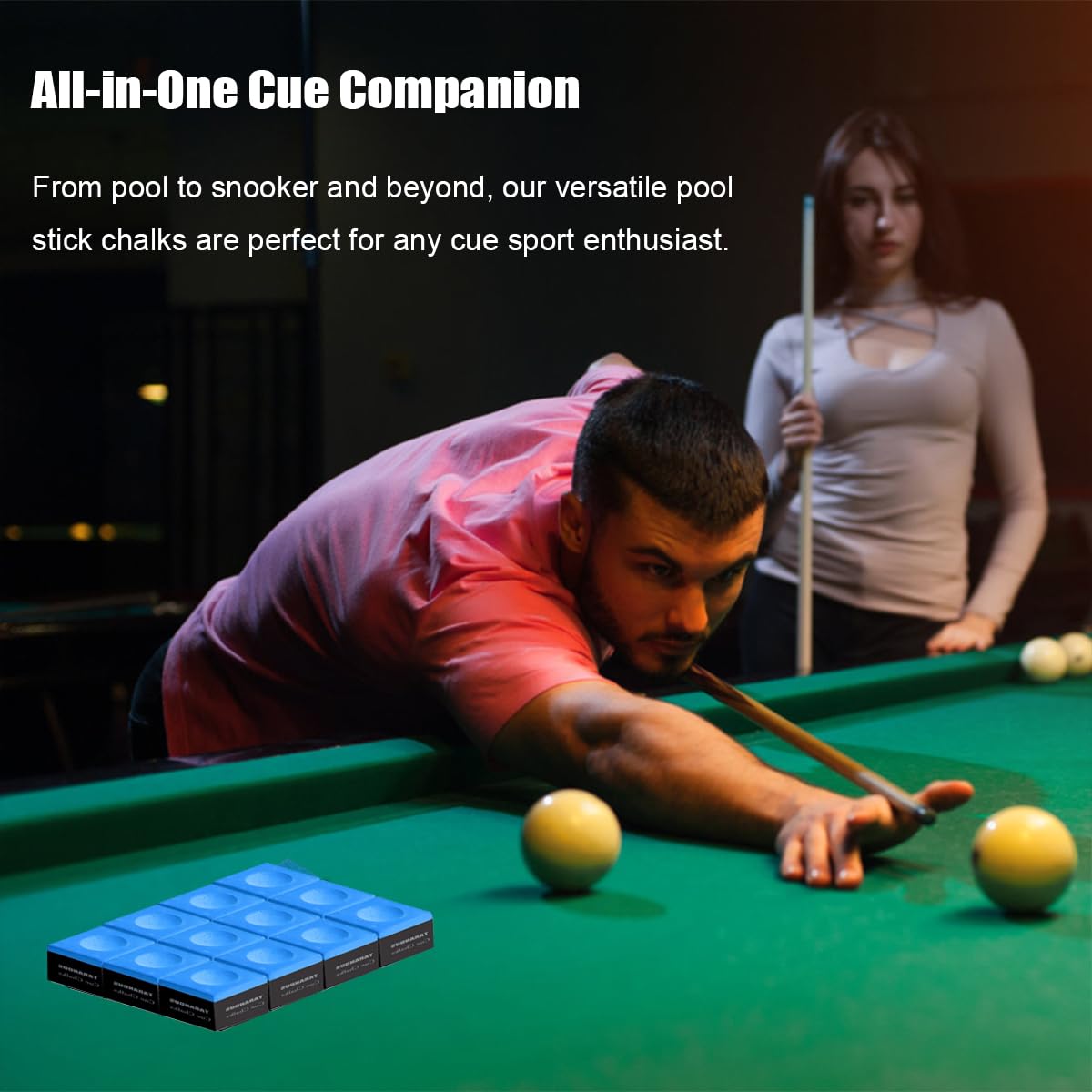 Premium Billiard Cue Chalk 12-Pack - Blue, Green, Red & Yellow Pool Table Accessories for Professional & Home Use | Perfect for Tournament Play, Practice & Game Nights