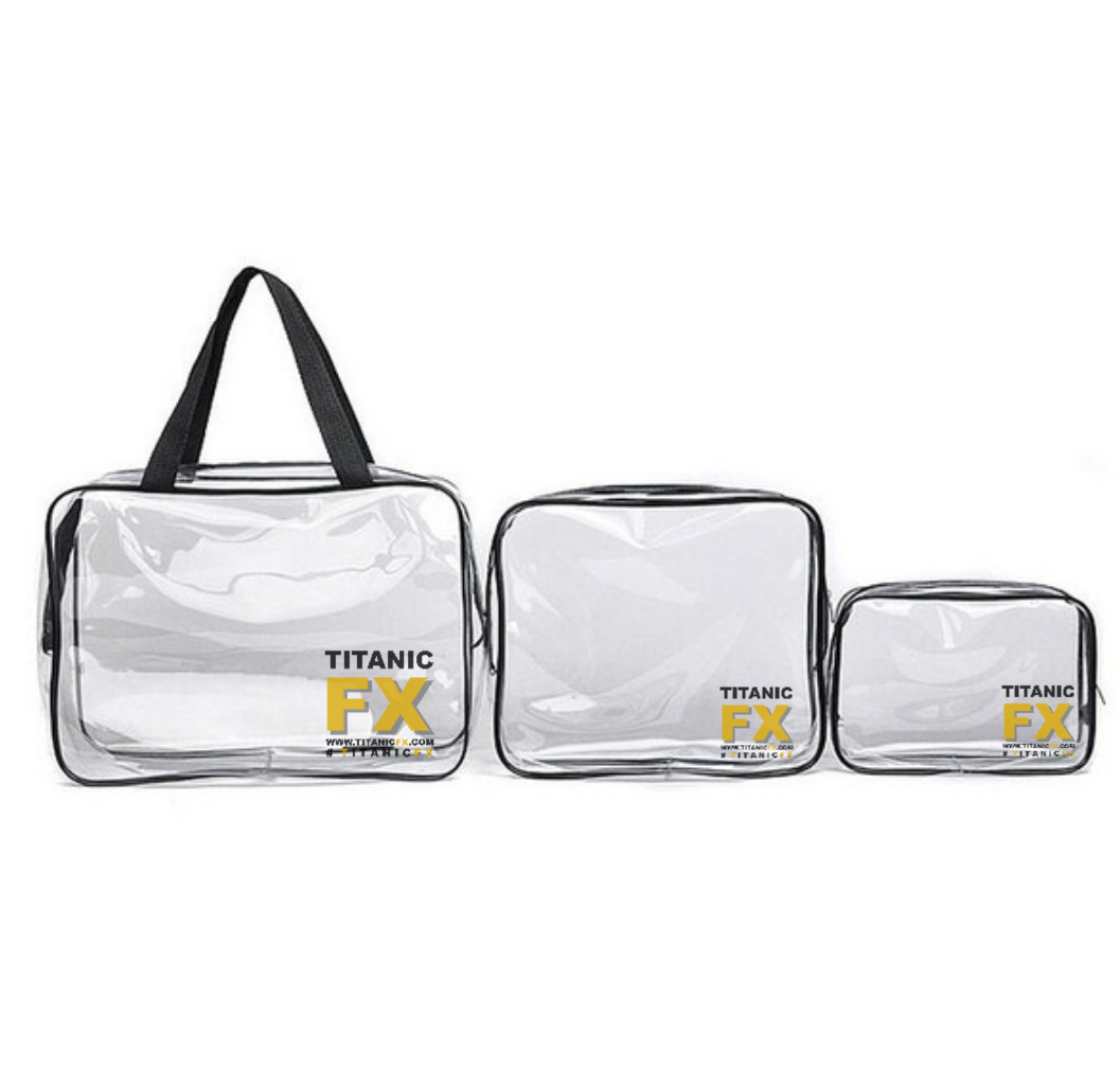 Professional Transparent Makeup Kit Bags Set of 3 - Waterproof Cosmetic Organizer for MUA & Travel | Titanic FX Makeup Storage Pouch for Brushes, Lipsticks & Beauty Tools