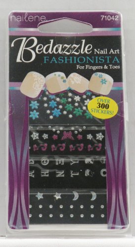 Nailene Bedazzle Nail Art Kit - 4 Sheets of Fashionista Nail Stickers for DIY Manicure | Perfect for Parties, Weddings & Special Occasions